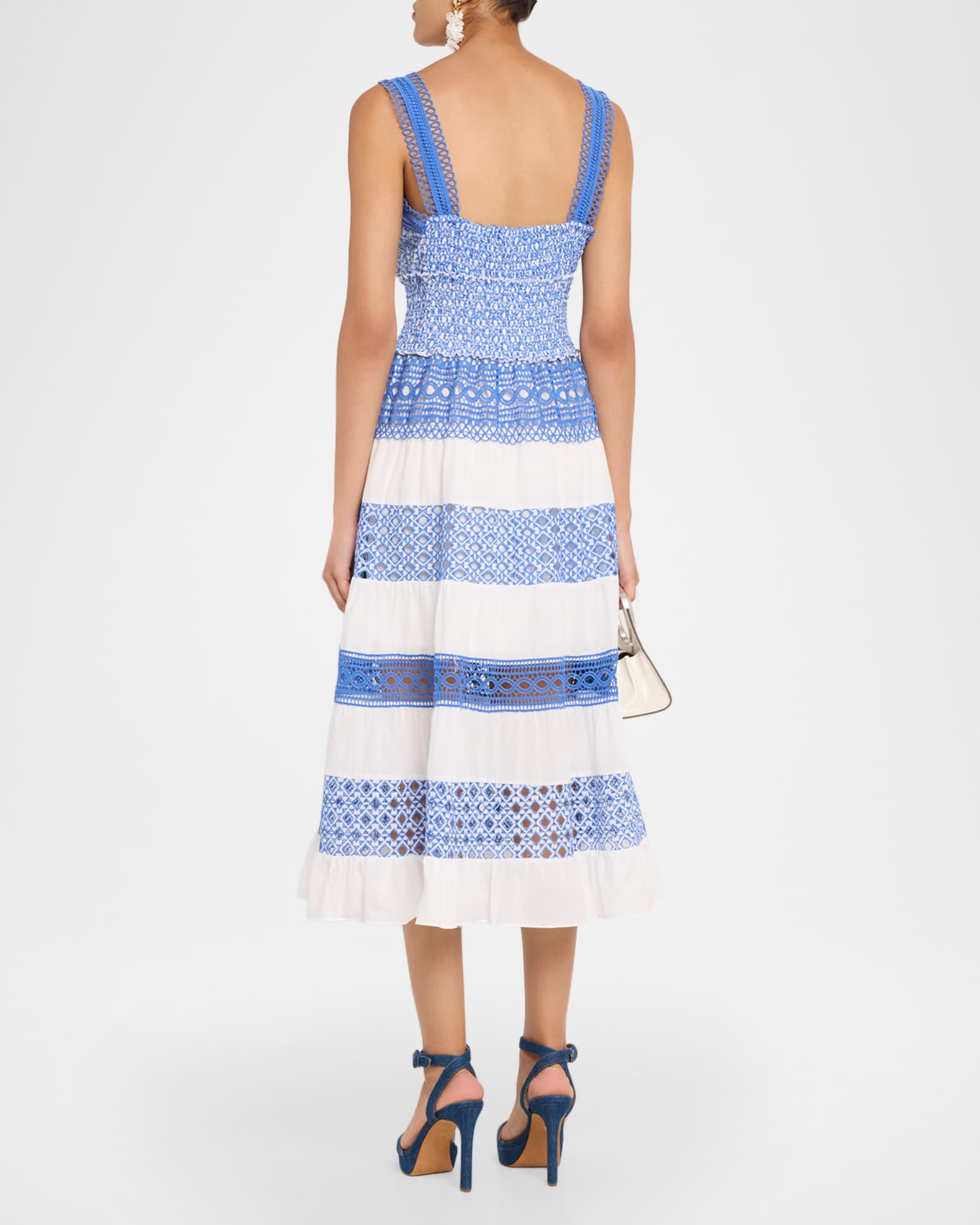 Milly Mixed Eyelet-Embroidered Midi Dress | Neiman Marcus