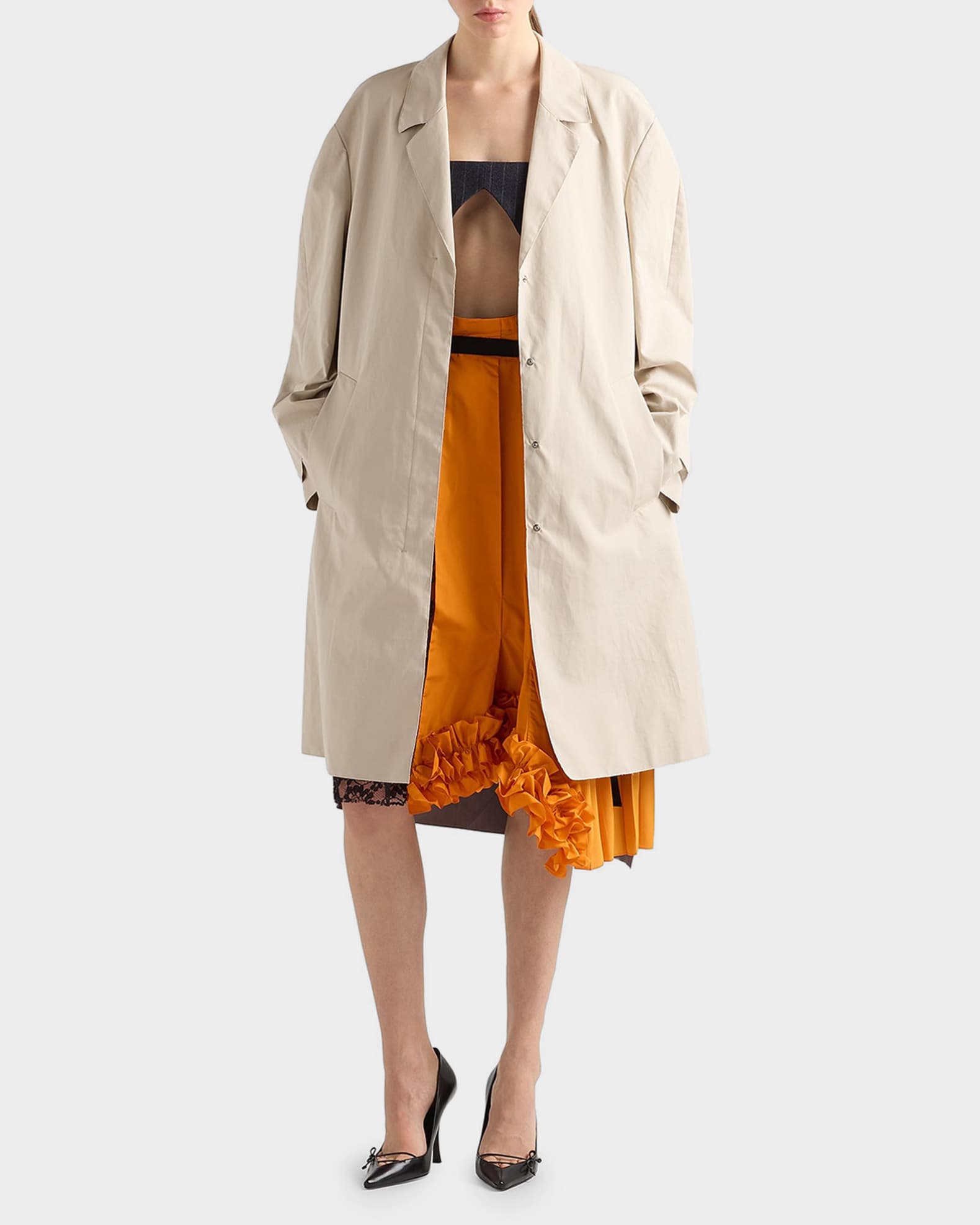 Prada Snap-Front Double Poplin Coat | Neiman Marcus