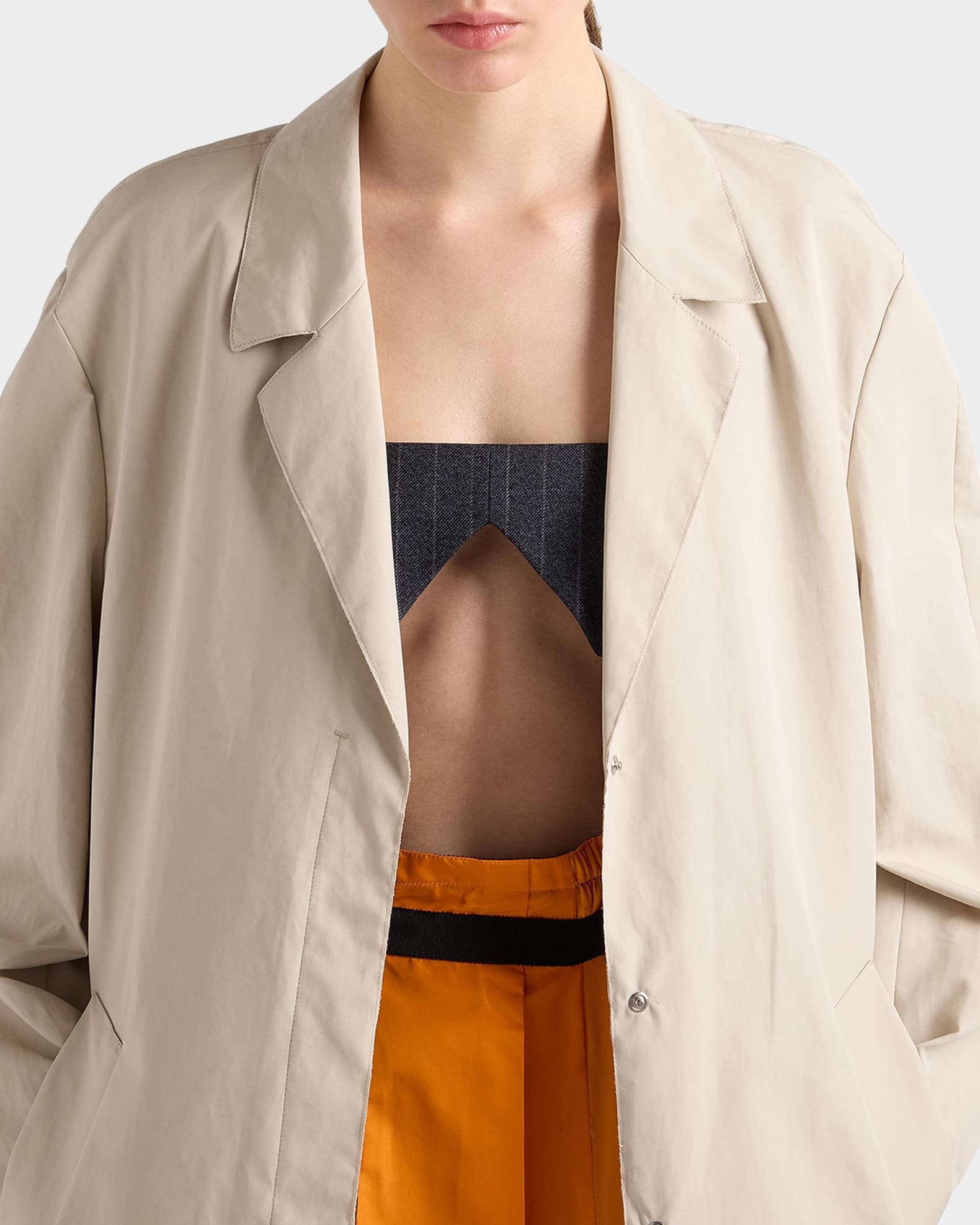 Prada Snap-Front Double Poplin Coat | Neiman Marcus