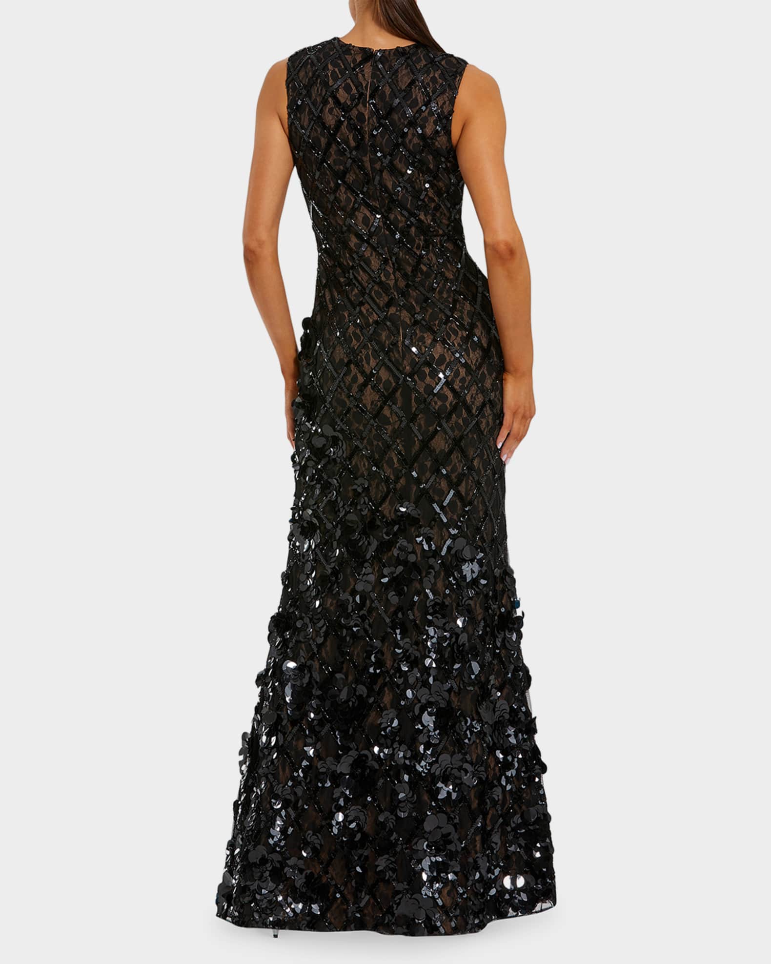 Mac Duggal Mesh Beaded Sequined Mermaid Gown | Neiman Marcus