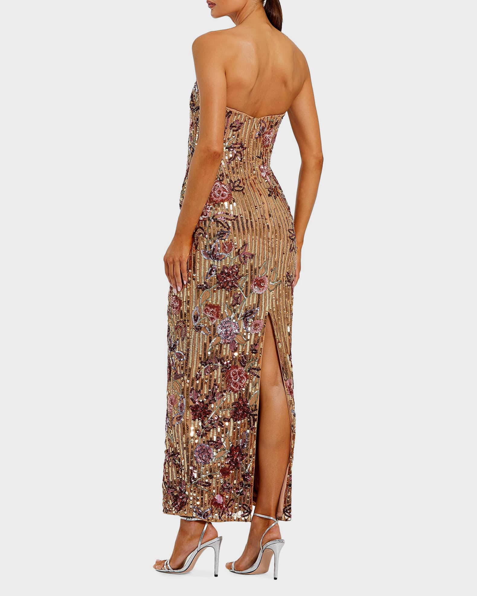 Mac Duggal Women's Floral Sequin Strapless Column Dress - Gold Multi - Size 4