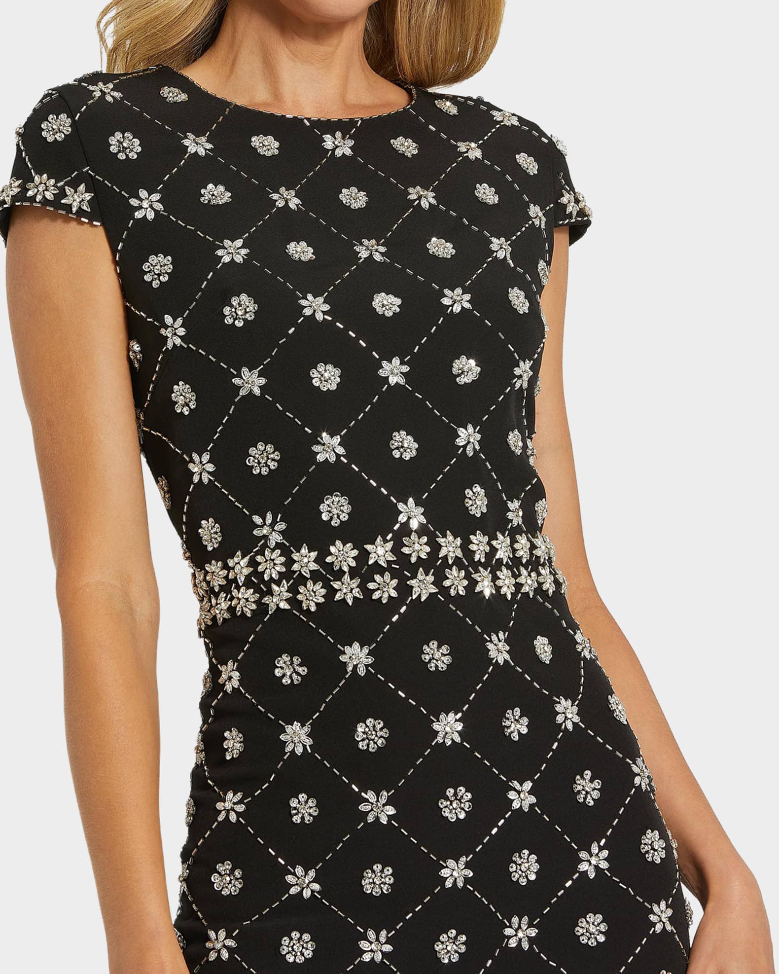 knee length dresses for ladies Beaded Cap Sleeve Sheath Dress