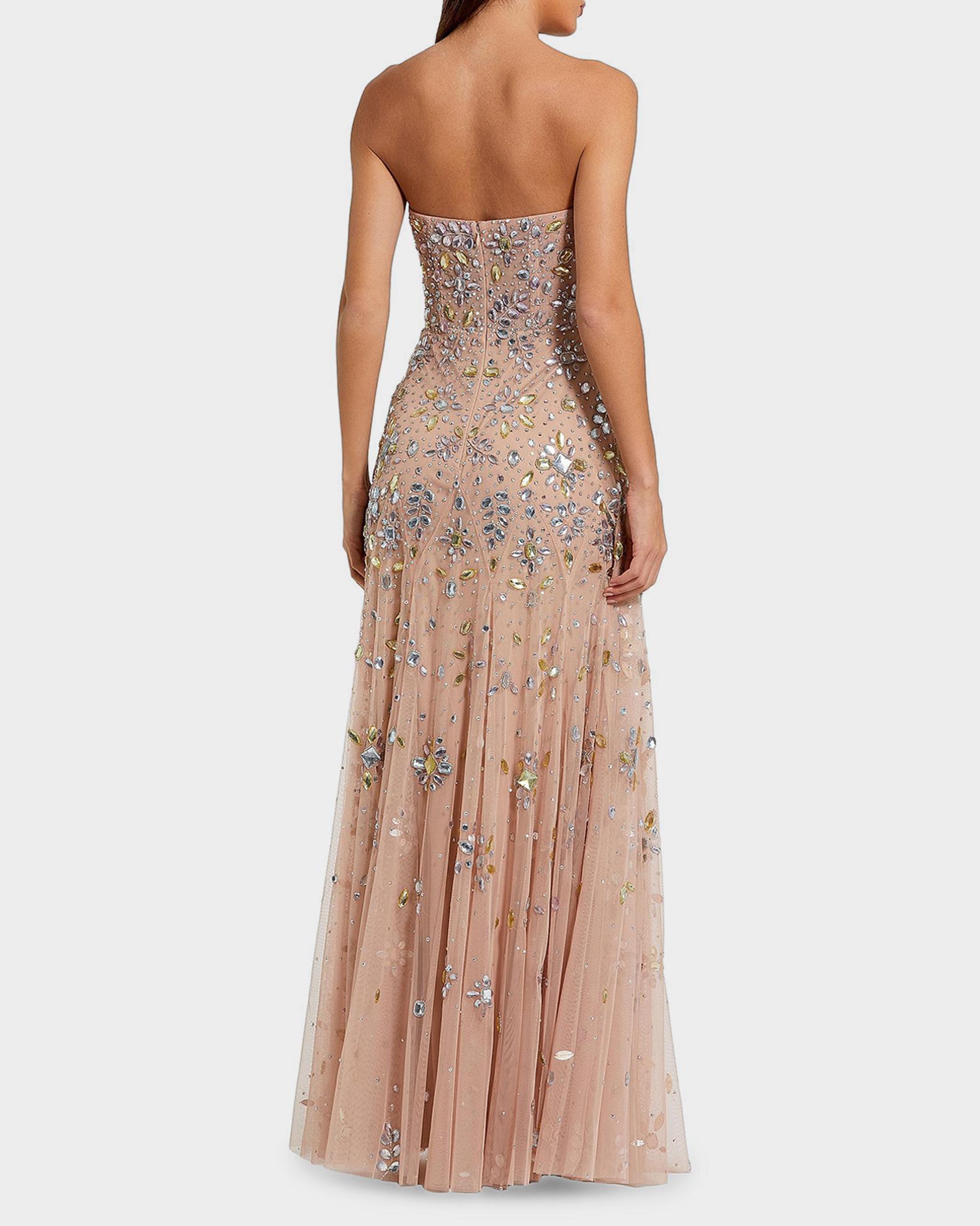 mac duggal strapless bustier sequin beaded mini dress - Pink Sweetheart Embellished Net Gown Nicknamed the king of