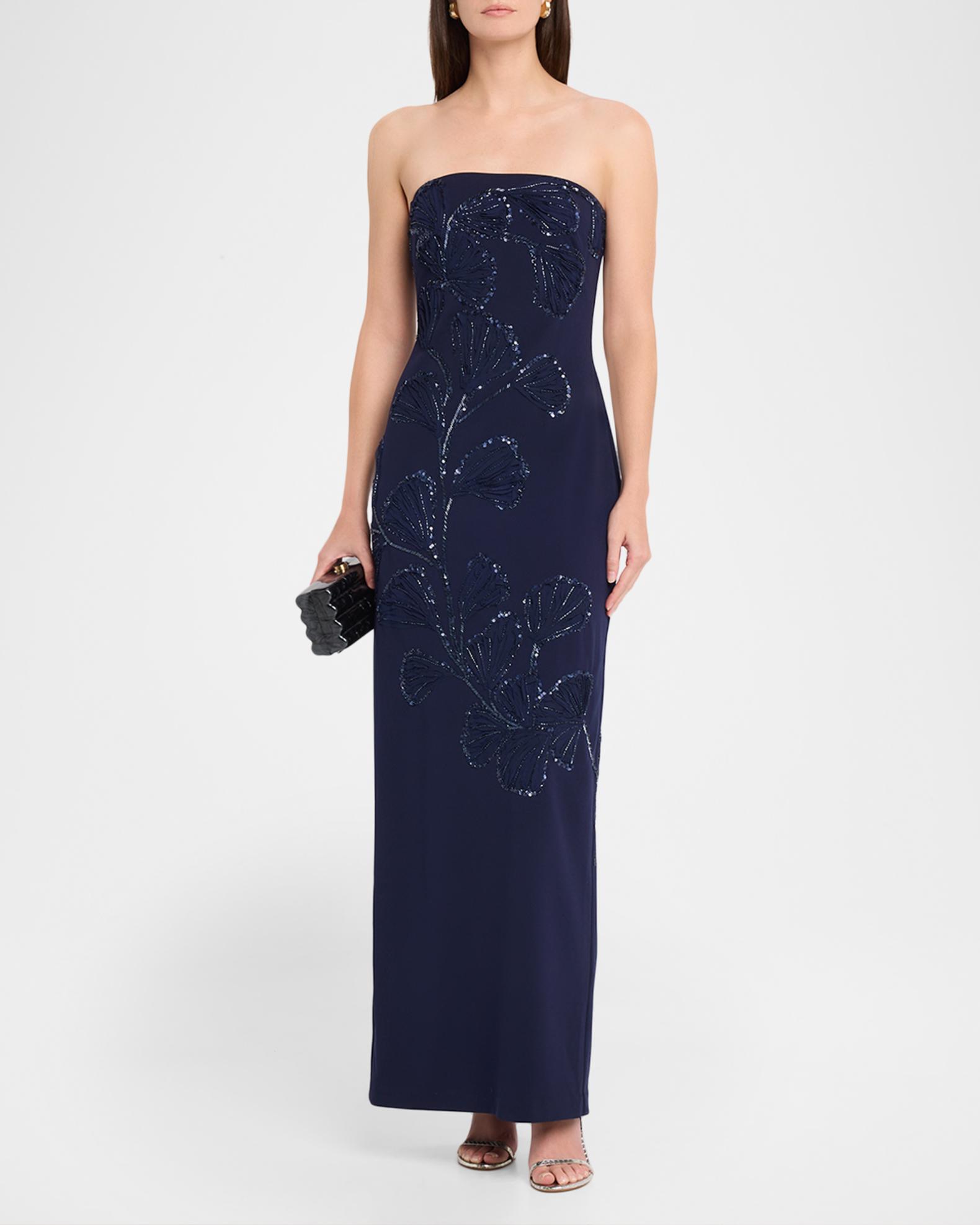 Aidan Mattox Strapless Embroidered Crepe Column Dress | Neiman Marcus