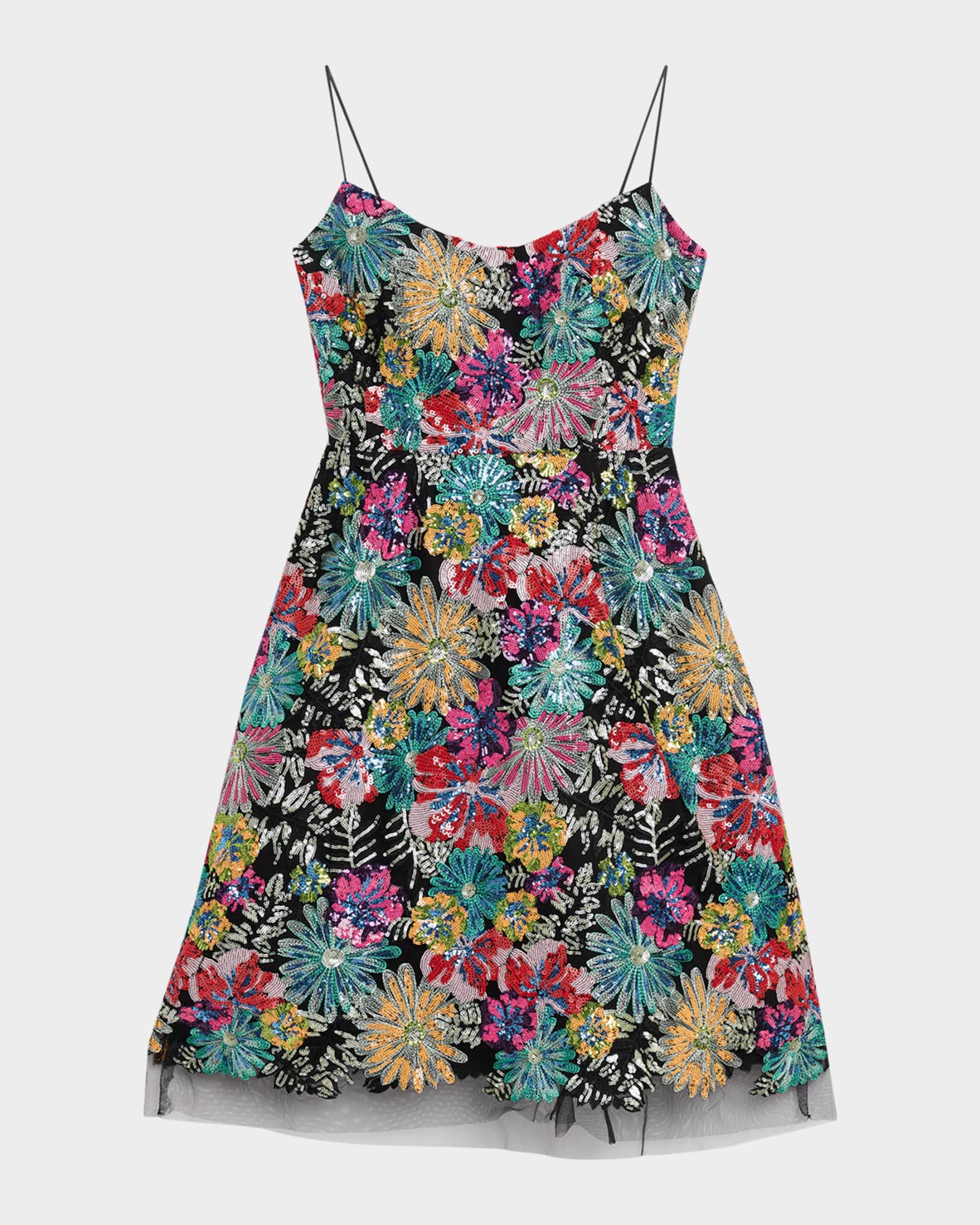 floral sequin tulle dress Nox Anabel C1458 Floral Sequin Tulle V-neck Sleeveless Gown