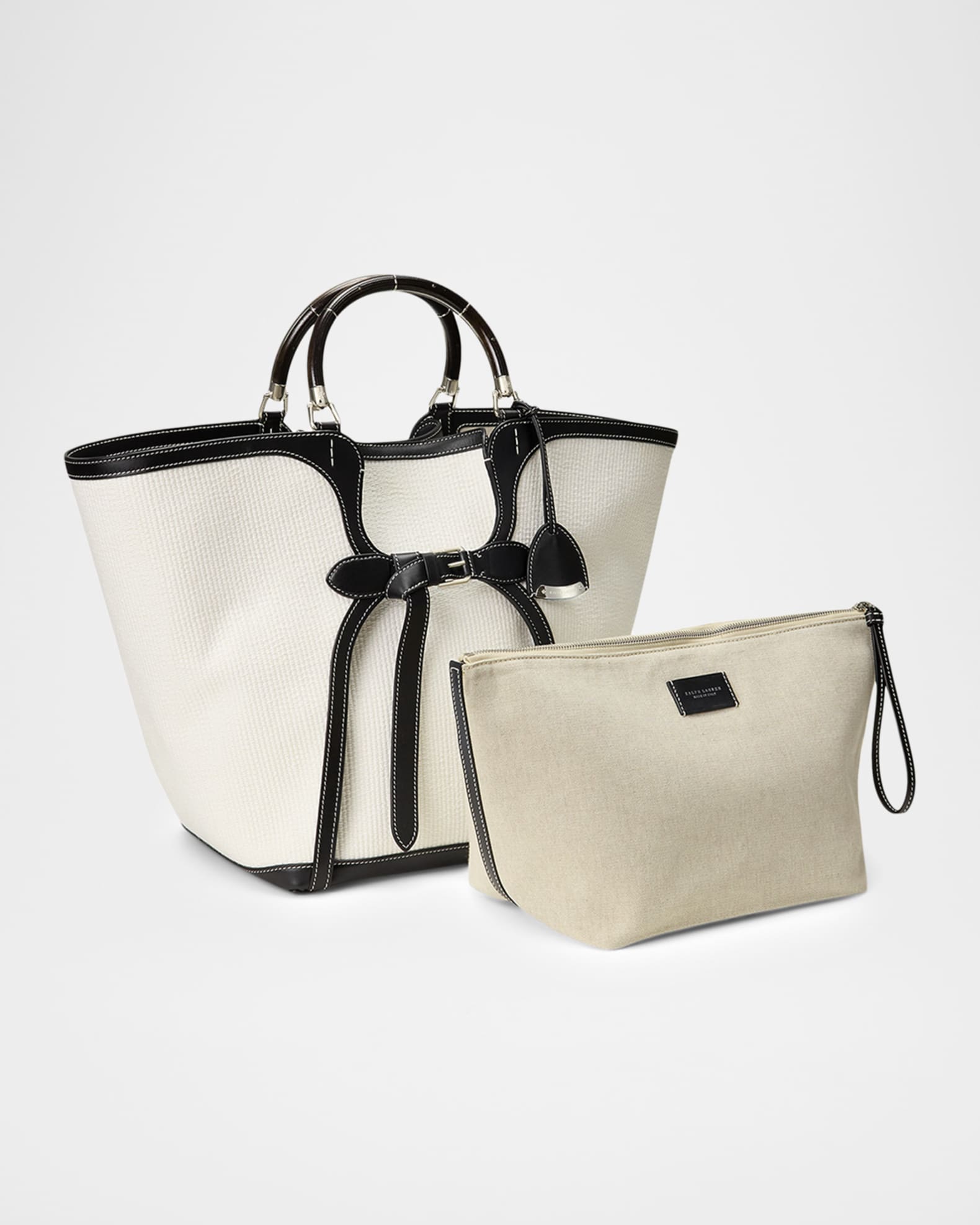 Ralph Lauren Collection Ralph Large Leather-Trim Woven Tote Bag
