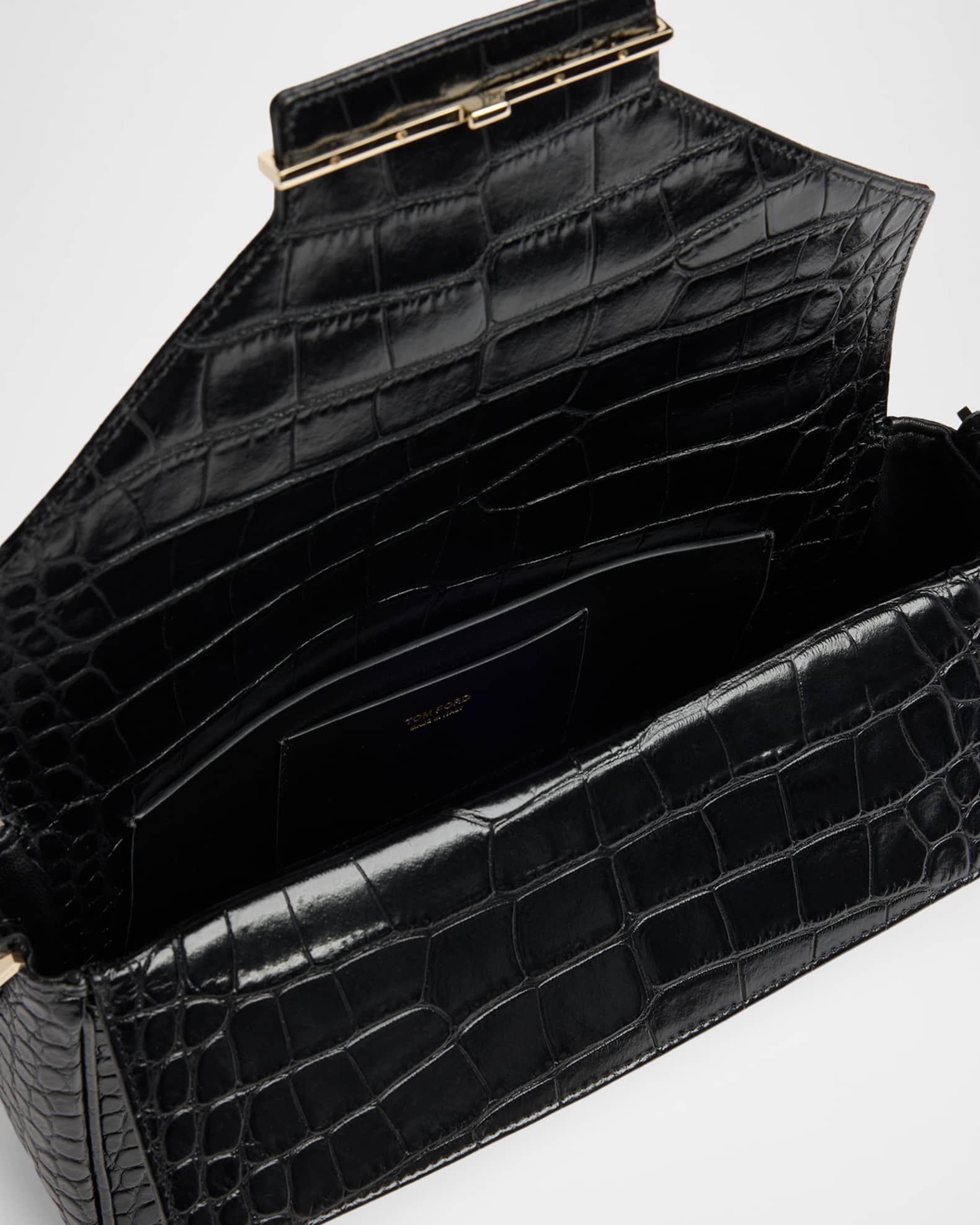 TOM FORD Large T-Clasp Croc-Embossed Leather Shoulder Bag | Neiman