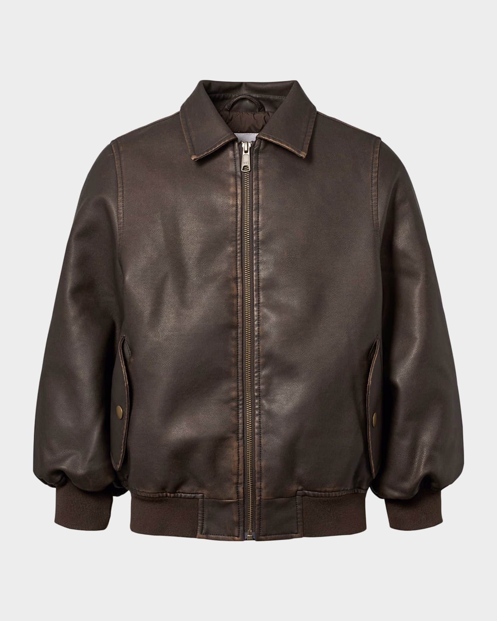 Molo Kid's Halden Faux-Leather Bomber Jacket, Size 5-7 | Neiman Marcus