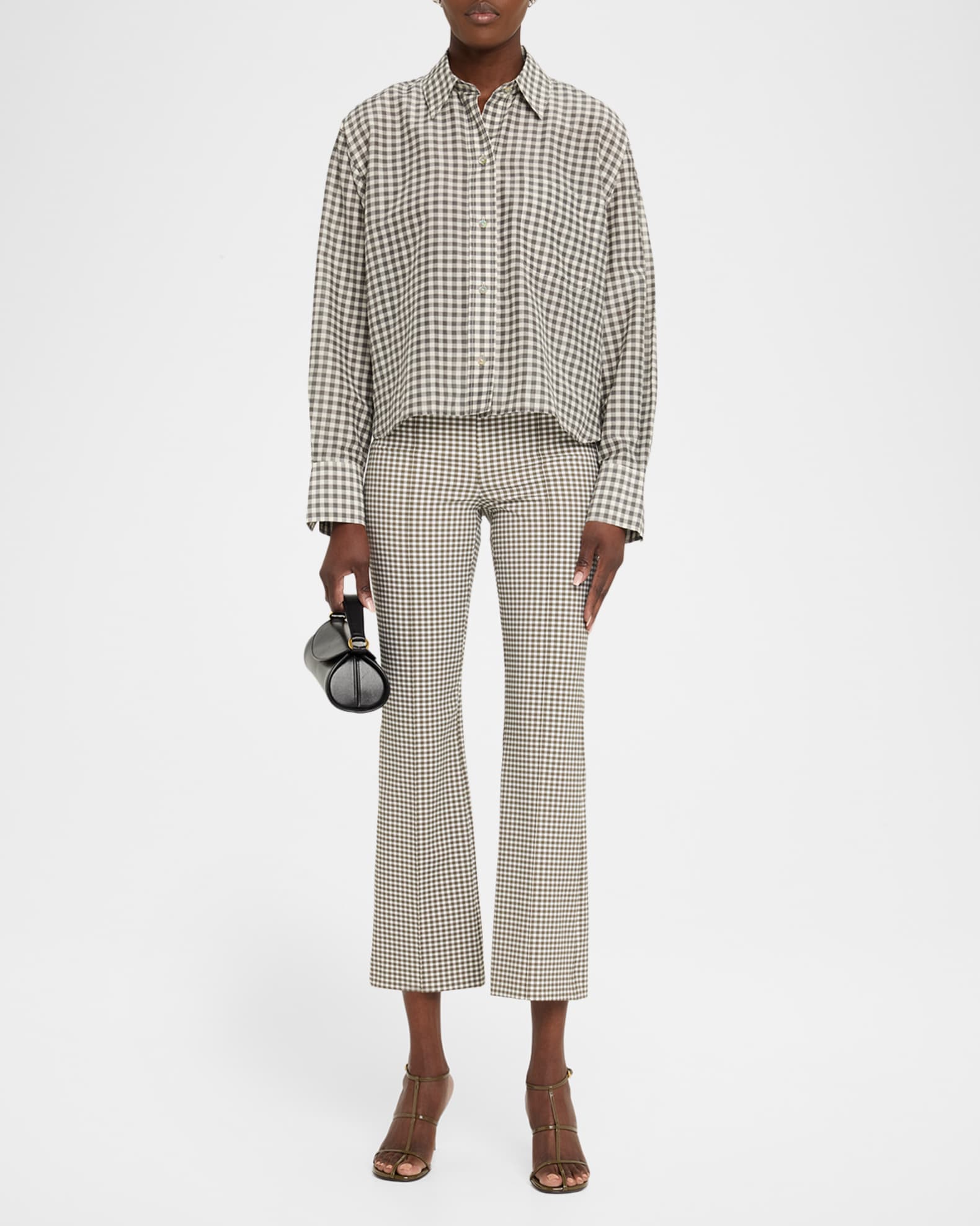Vince Niki Gingham Mid-Rise Crop Flare Pants | Neiman Marcus