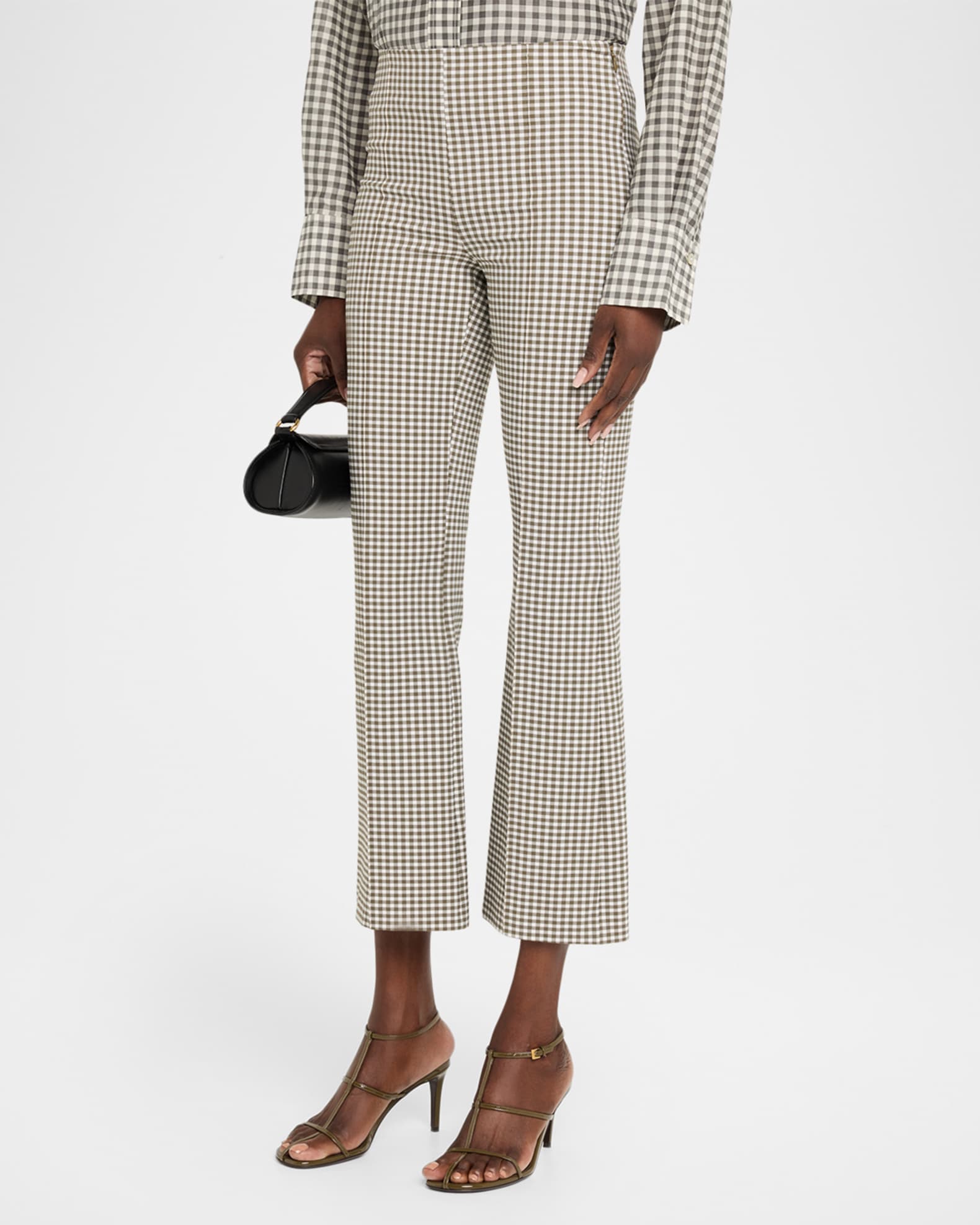 Vince Niki Gingham Mid-Rise Crop Flare Pants | Neiman Marcus