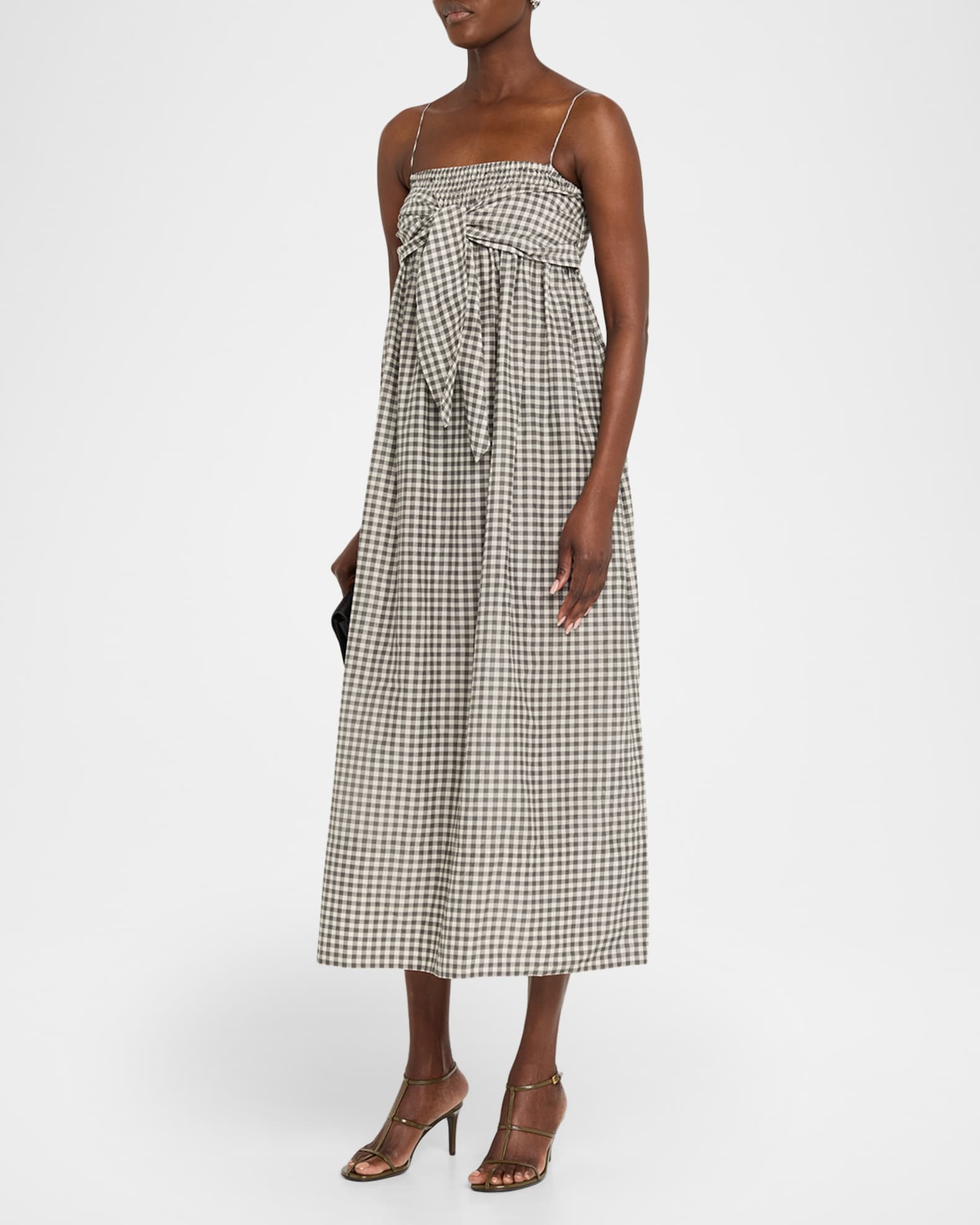 Vince Tie-Front Gingham Midi Dress | Neiman Marcus