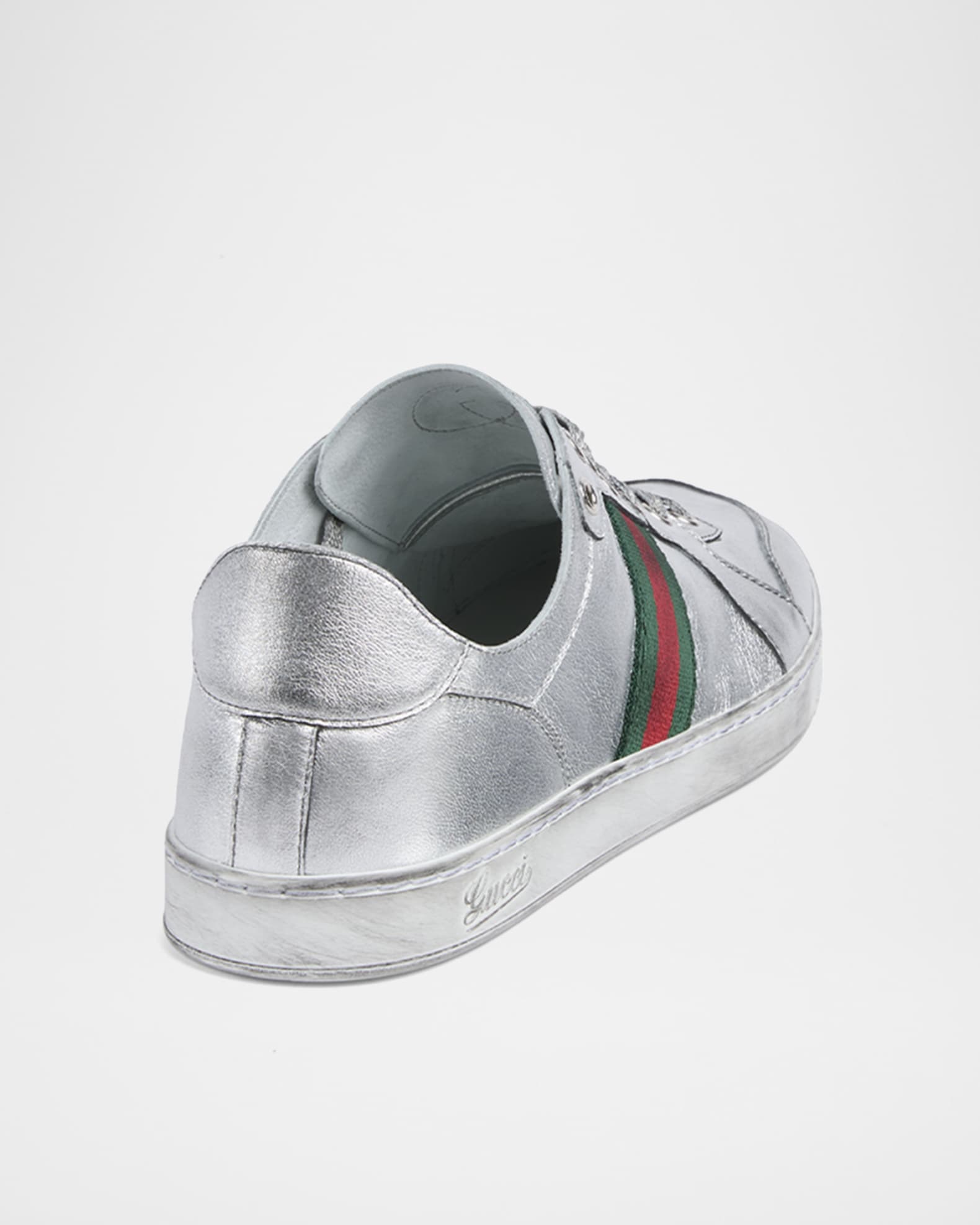 Gucci Men's Stretch Metallic Leather Low-Top Sneakers | Neiman Marcus