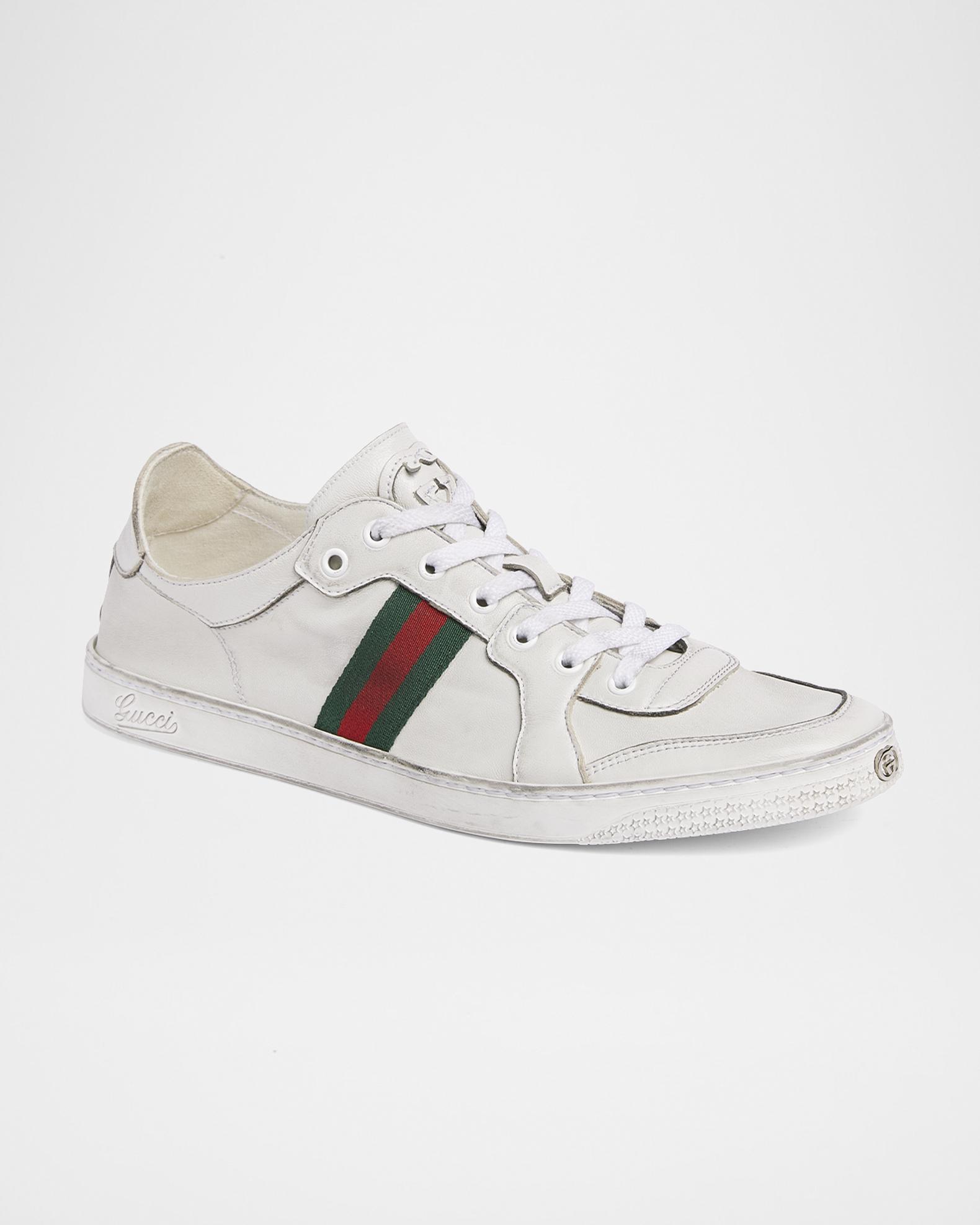 Gucci White Green Quilted Leather Lace Up Low Top Sneakers Mens Sz G8 US Sz 8.5 Gucci Green/White Leather and Fabric Low Top Sneakers Size  main image 2