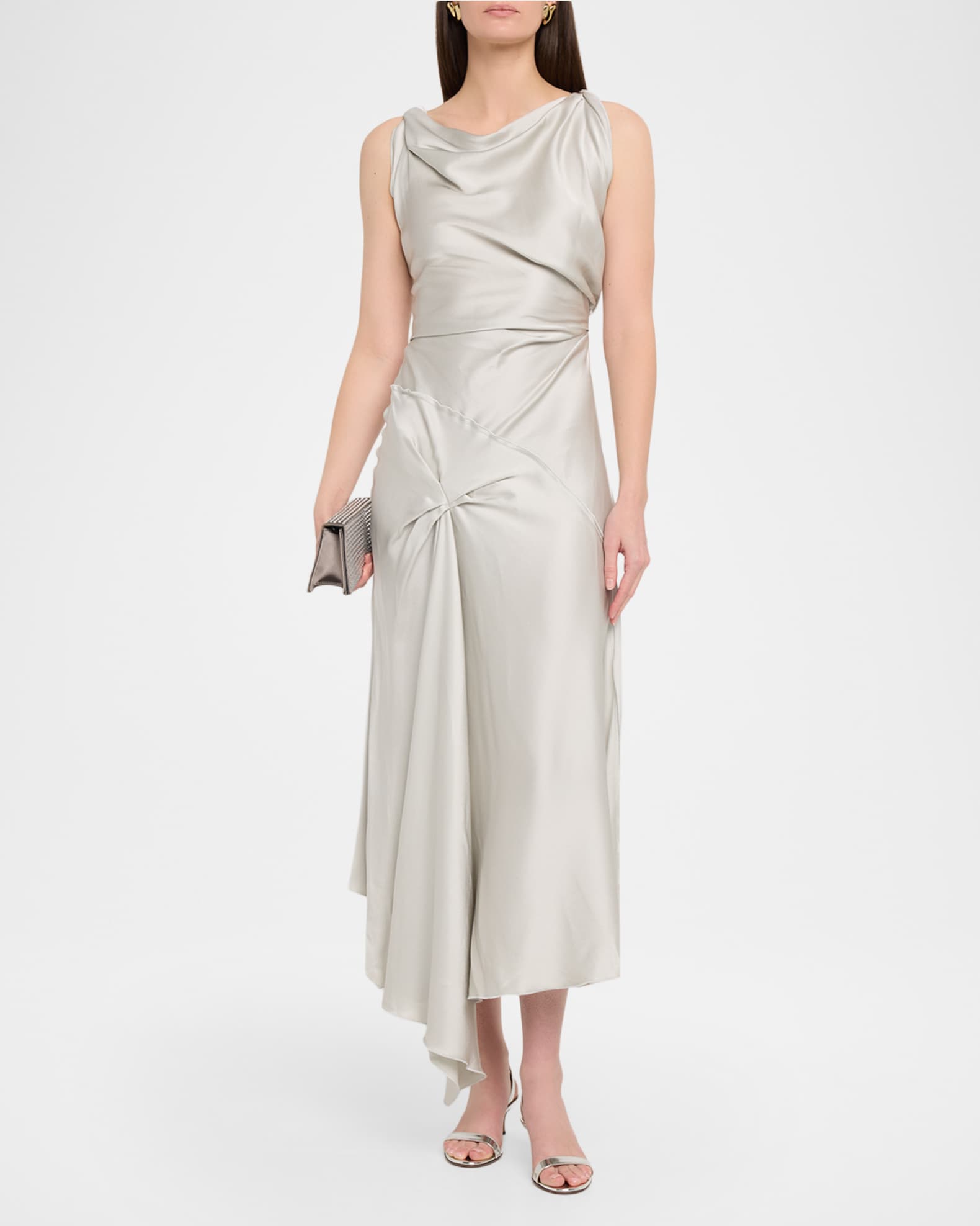 Victoria Beckham Posy Sleeveless Draped Midi Dress | Neiman Marcus