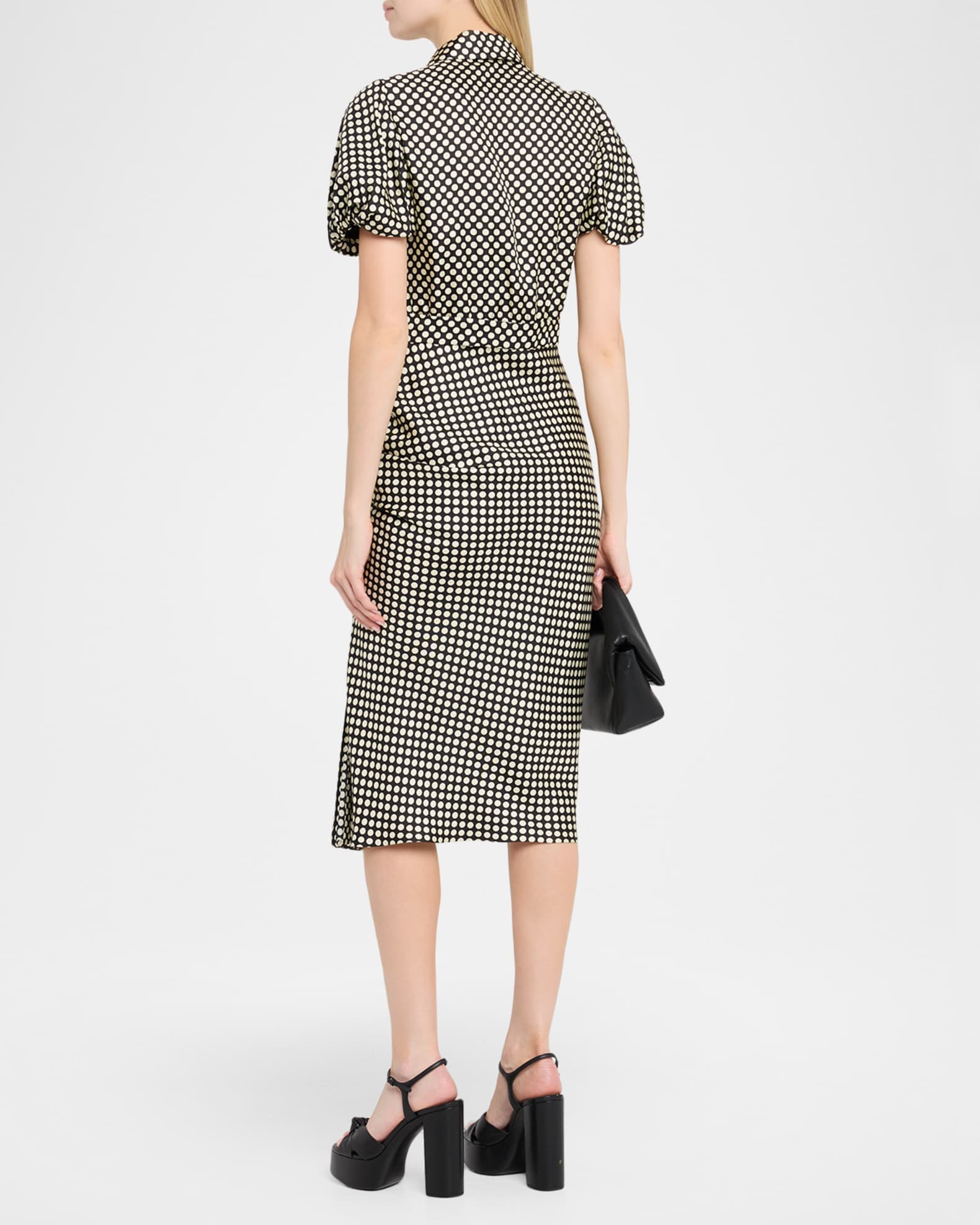 ruched puff sleeve poplin midi dress Puff Sleeve Cotton Poplin Elastic Ruched Dress  Nam's Ropa