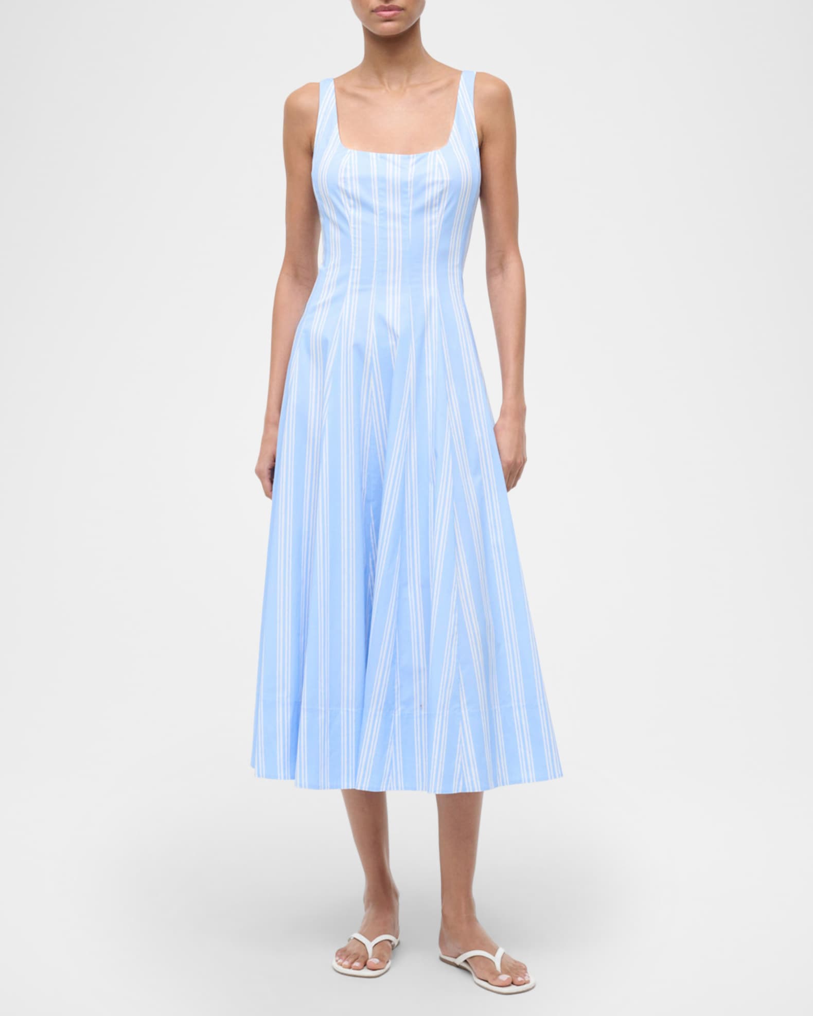 STAUD Wells Striped Poplin Midi Dress | Neiman Marcus