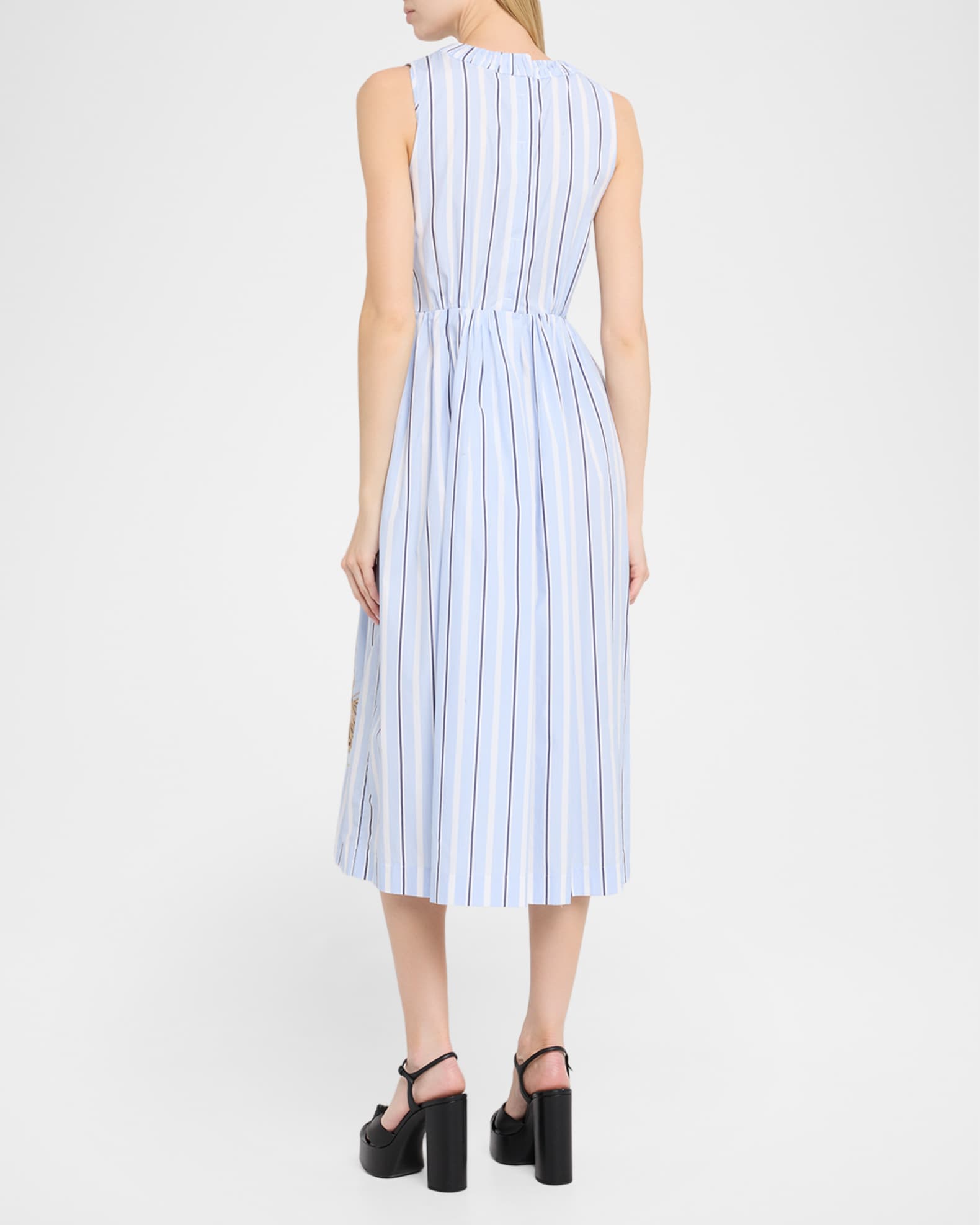 Dice Kayek Butterfly Embroidered Striped Cotton Midi Dress, Blue, Women's, 40, Casual & Work Dresses Day Dresses Sundresses