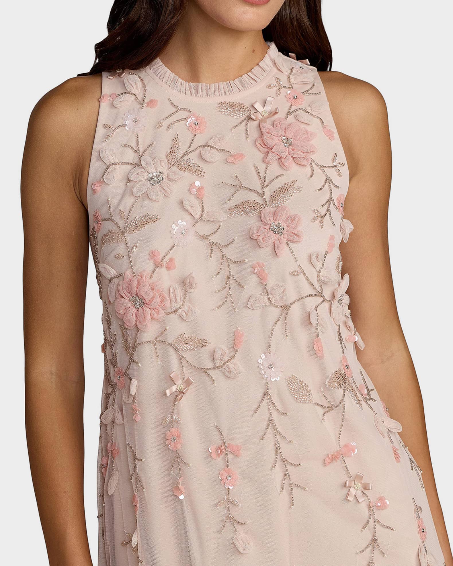 Mac Duggal Cocktail Floral Embellished Chiffon Tiered Dress | Neiman Marcus