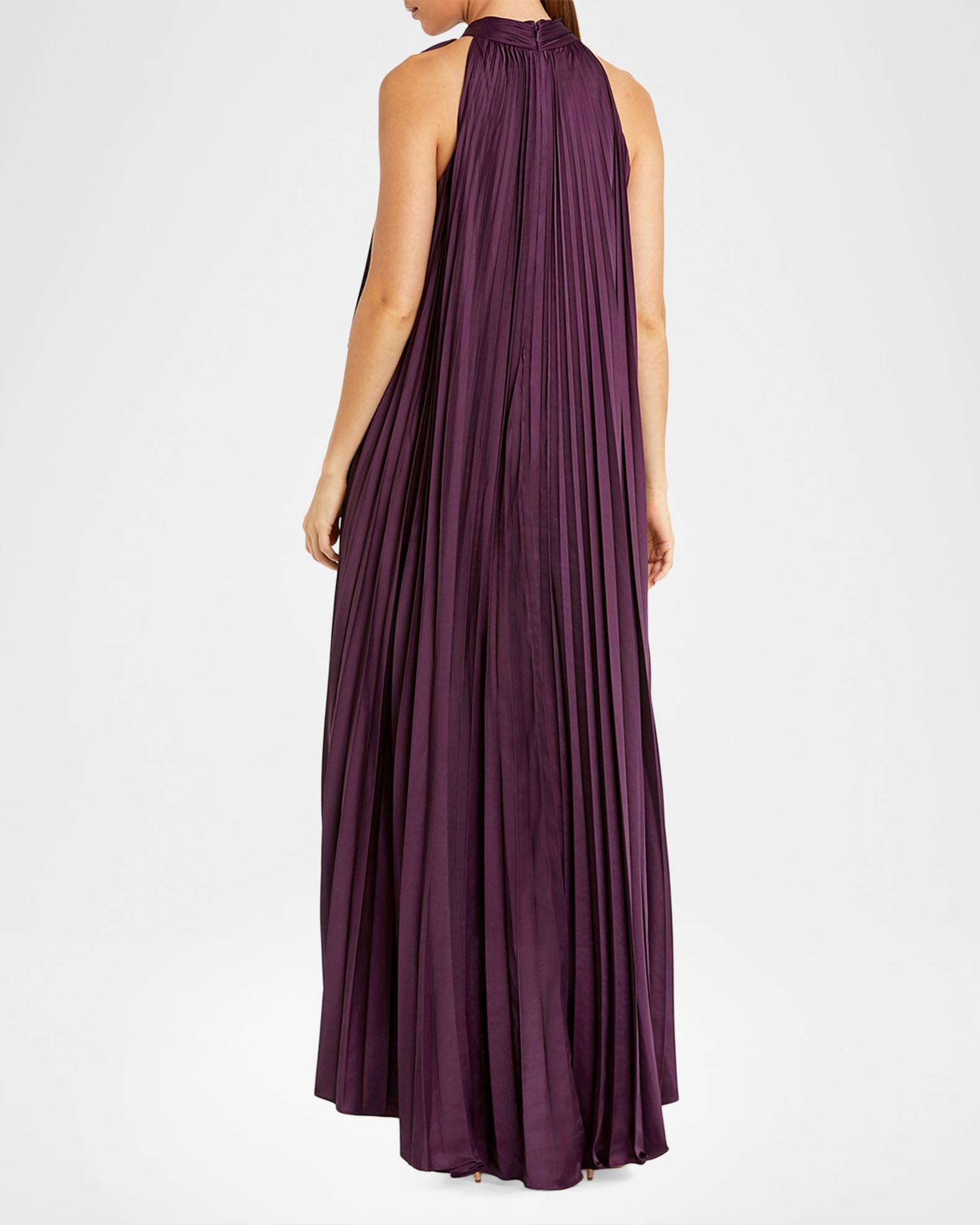Mac Duggal High-Low Pleated Satin Trapeze Gown | Neiman Marcus