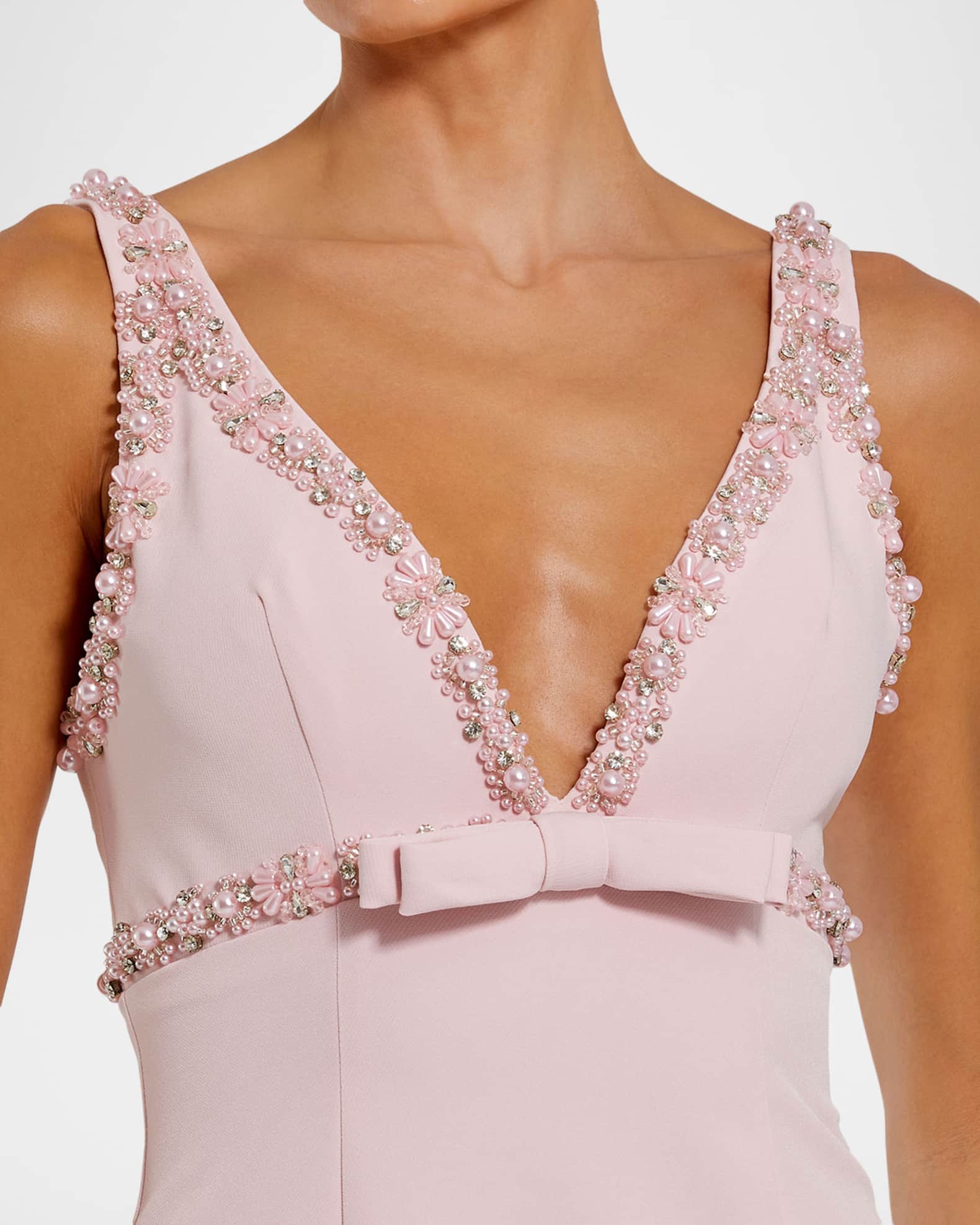 Mac Duggal Beaded Bow-Front Crepe Midi Dress | Neiman Marcus
