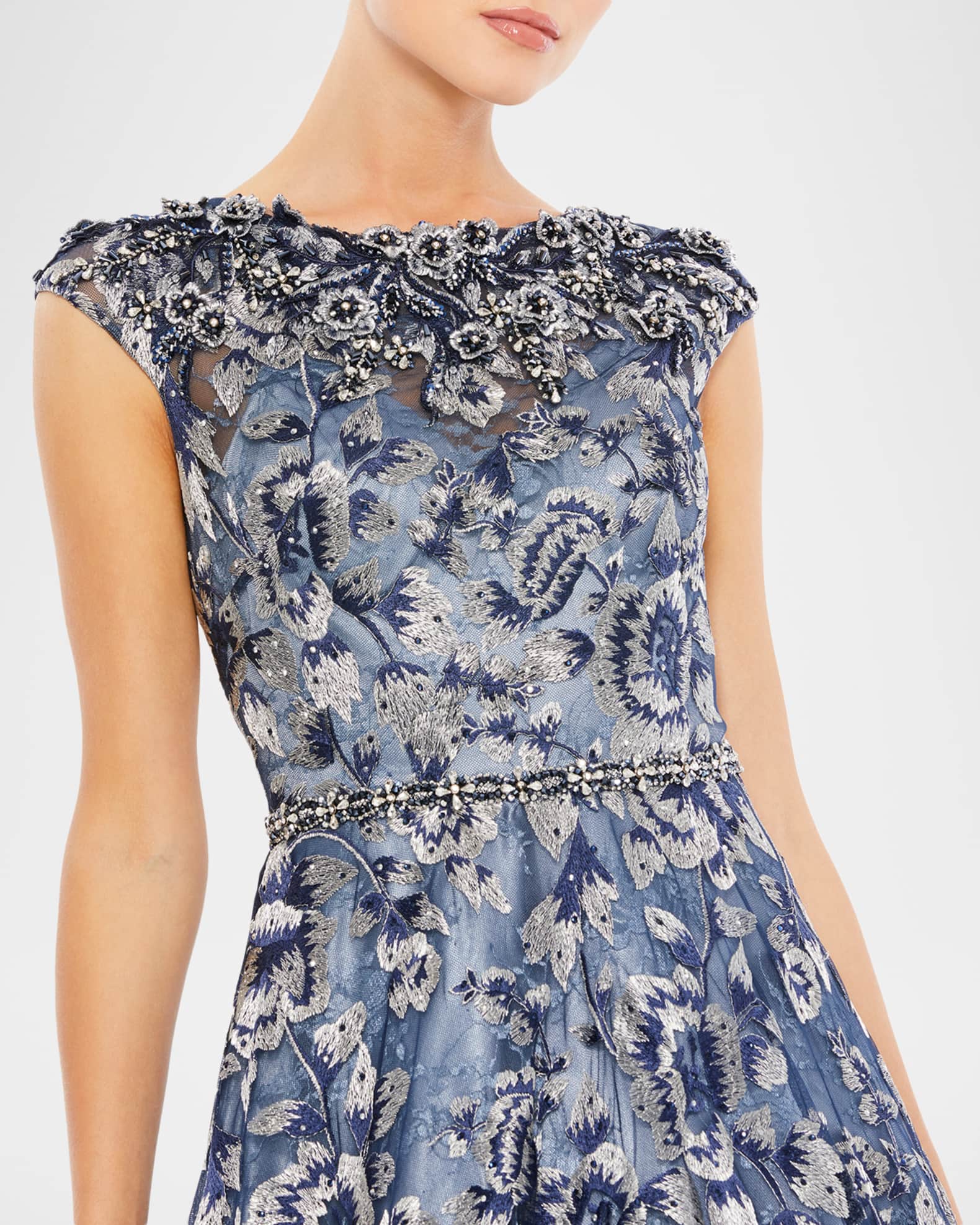 mac duggal ieena cap sleeve floral a-line dress Mac Duggal Floral Mini Dress