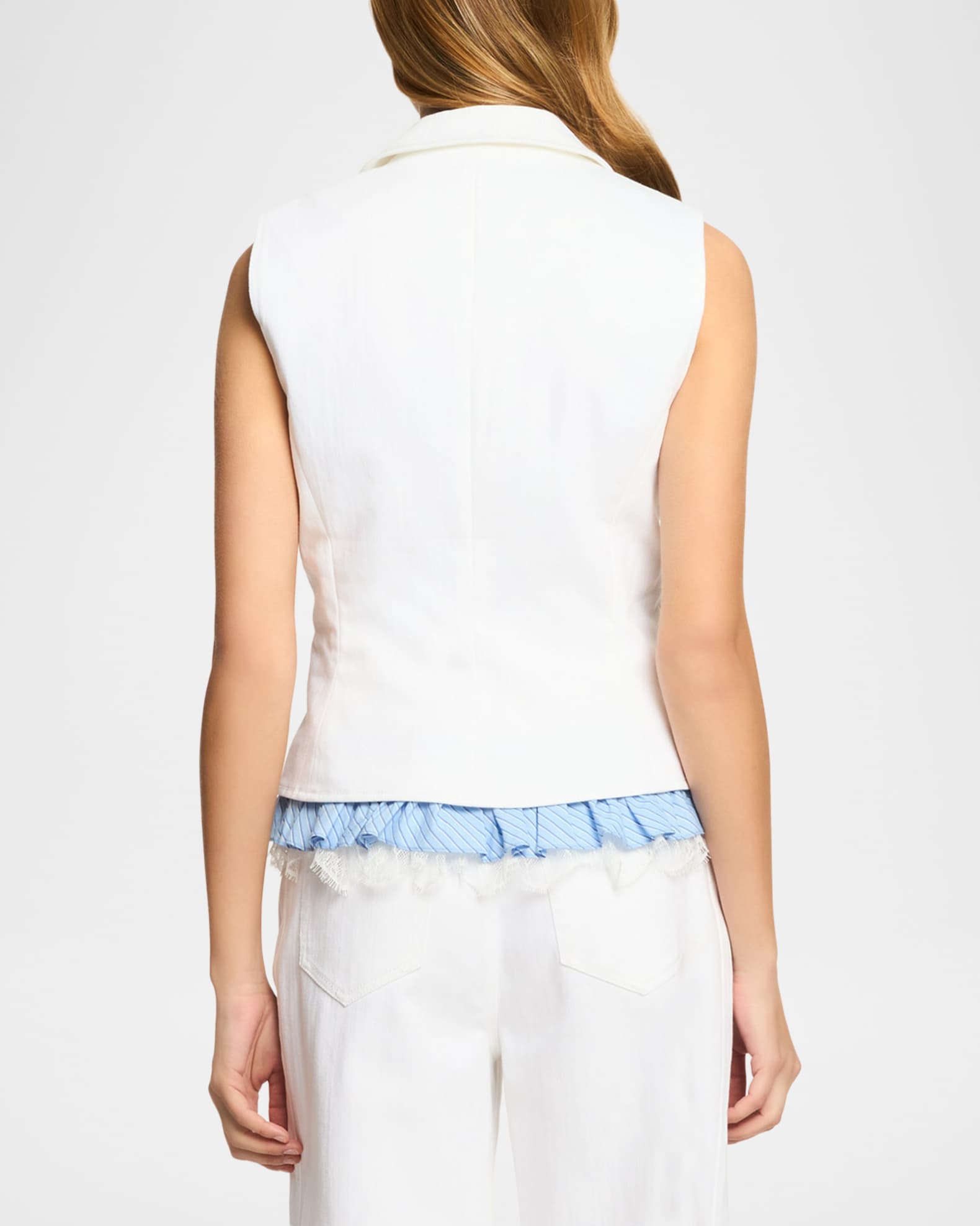 Cinq a Sept Jessie Stripe Lace Denim Vest | Neiman Marcus