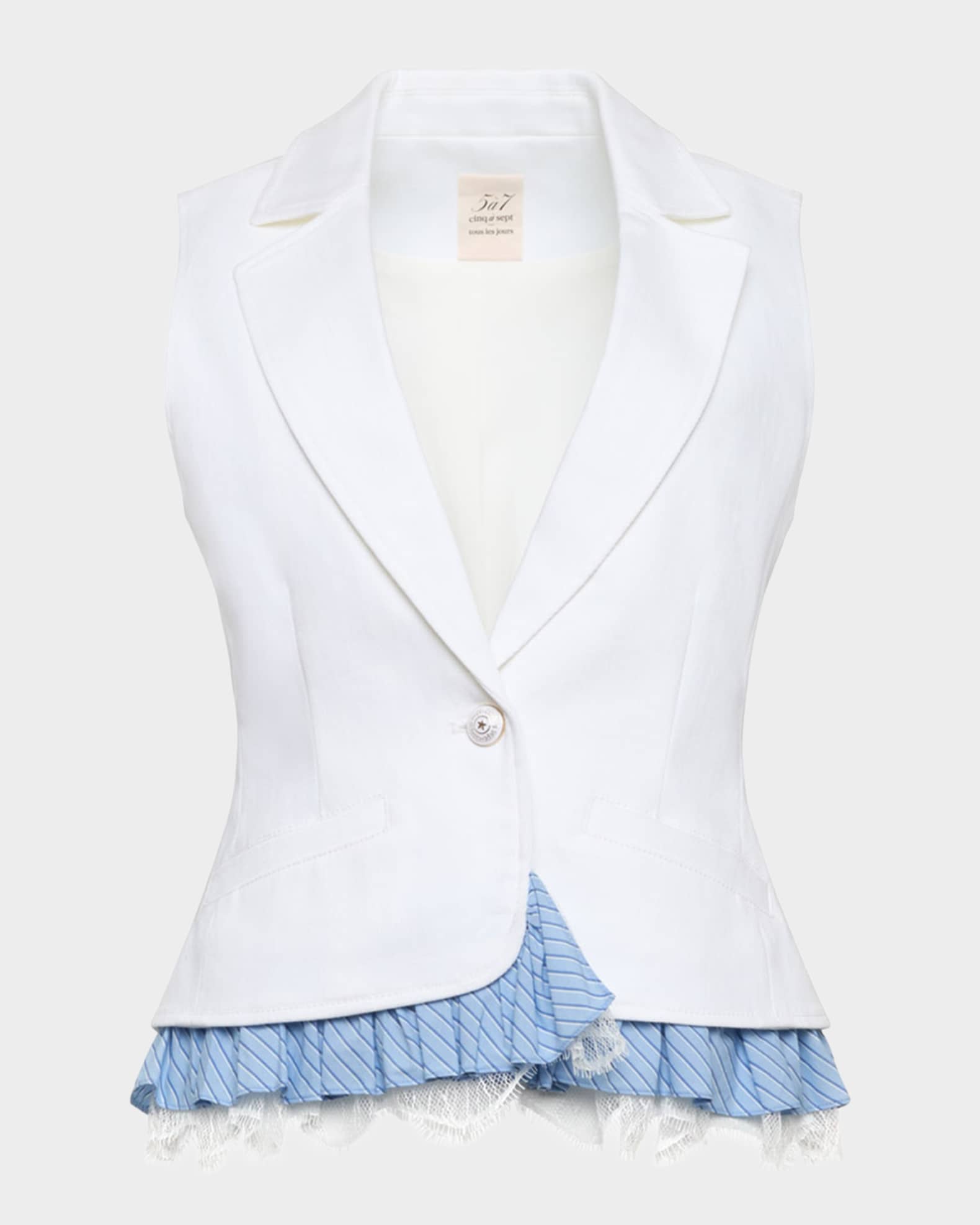 Cinq a Sept Jessie Stripe Lace Denim Vest | Neiman Marcus