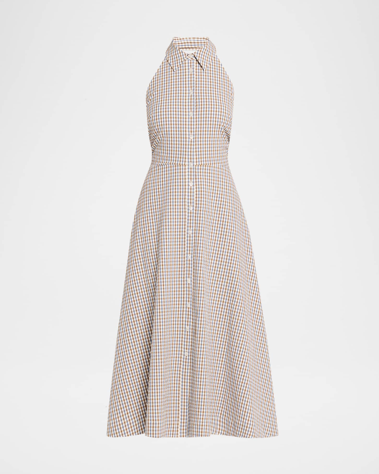 sachin and babi light blue dress Veronica Beard Mackey Gingham Halter Midi Dress