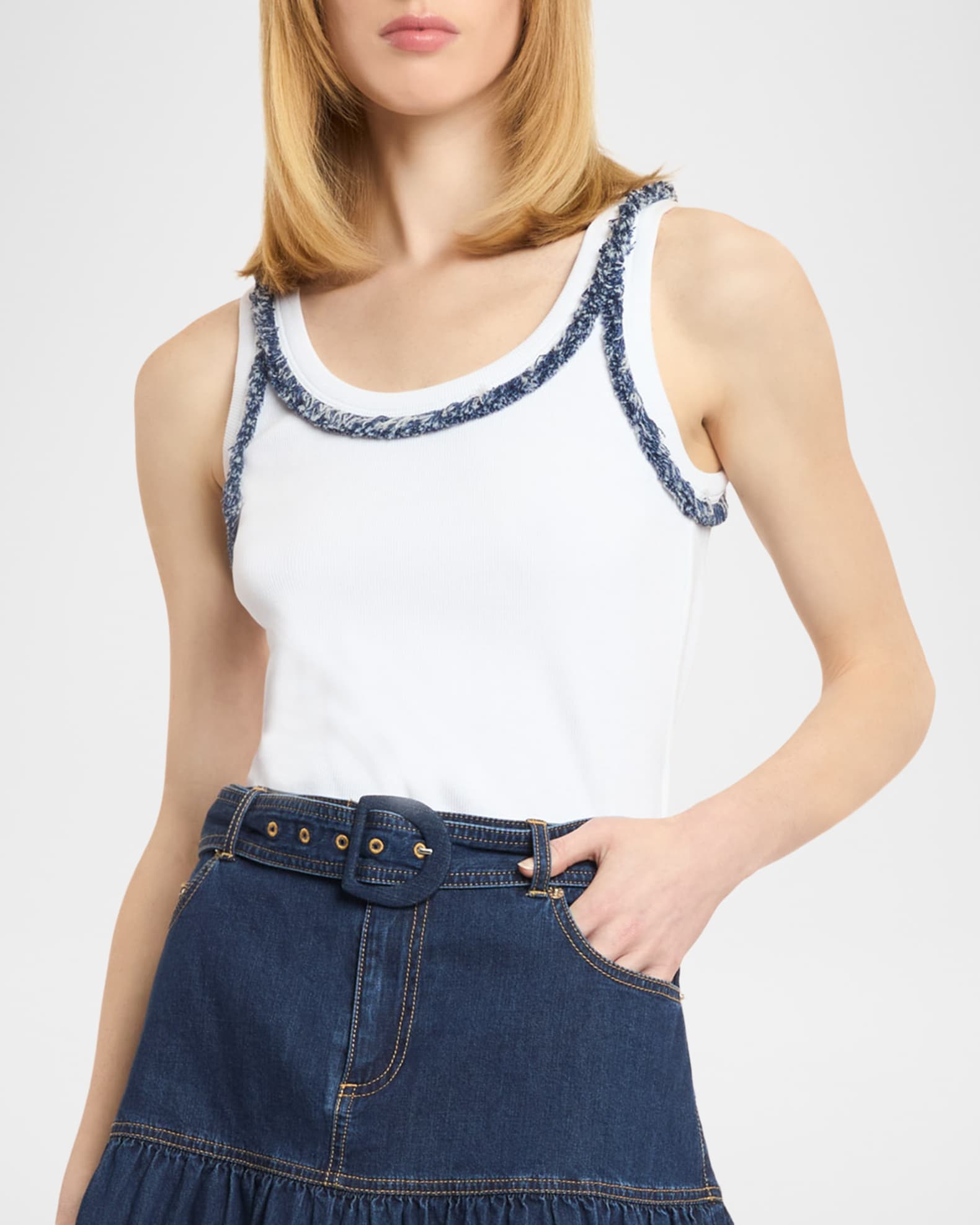 Cinq a Sept Fringe-Trim Tank Top | Neiman Marcus