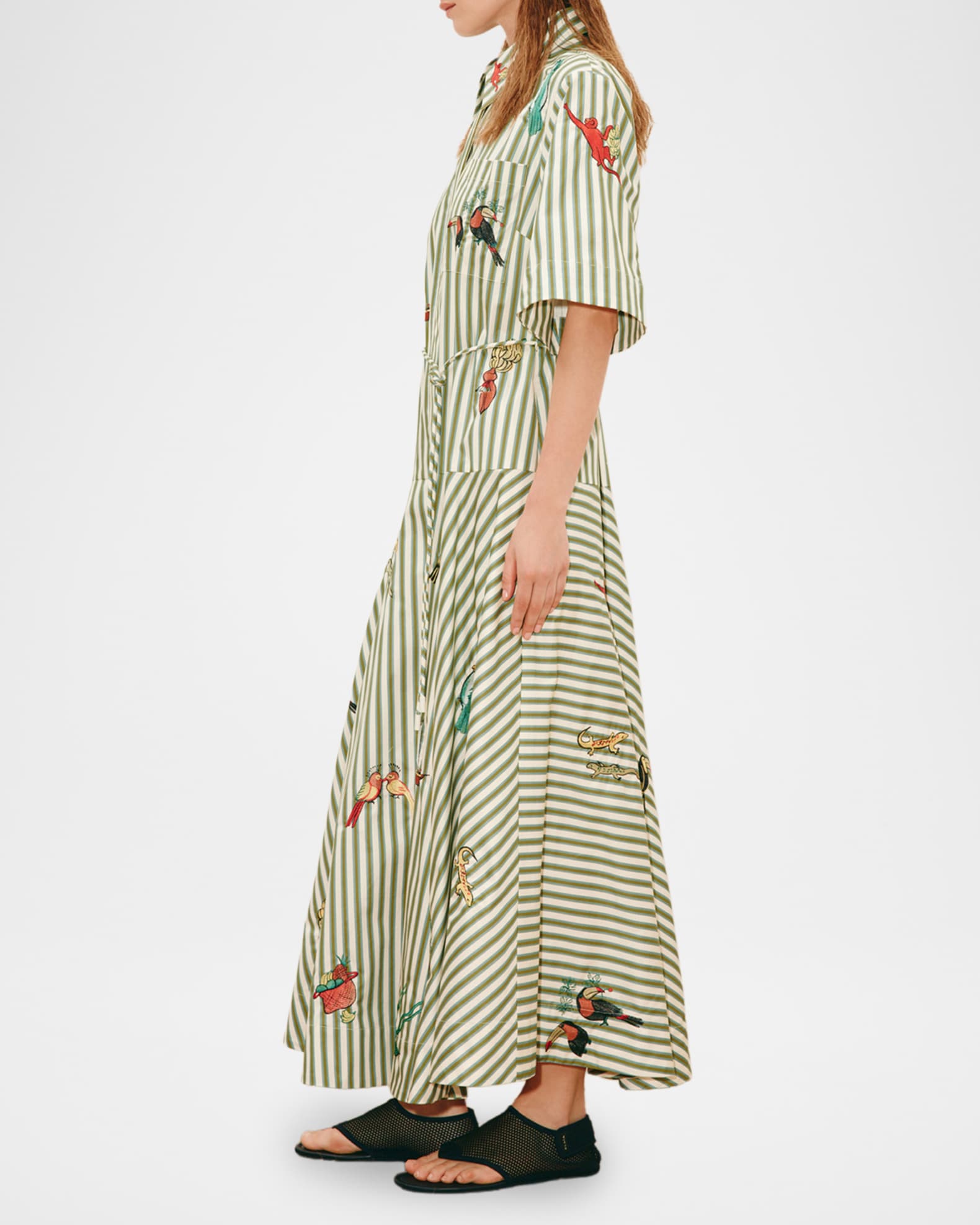 alemais embroidered shirt dress This is the Mina Embroidered Shirt Dress. The Artwork is in collaboration  with Laurence Leenaert, Its a Relaxed shirtdress with, Embroidered  motifs,, Pointed collar and stand, Placket with