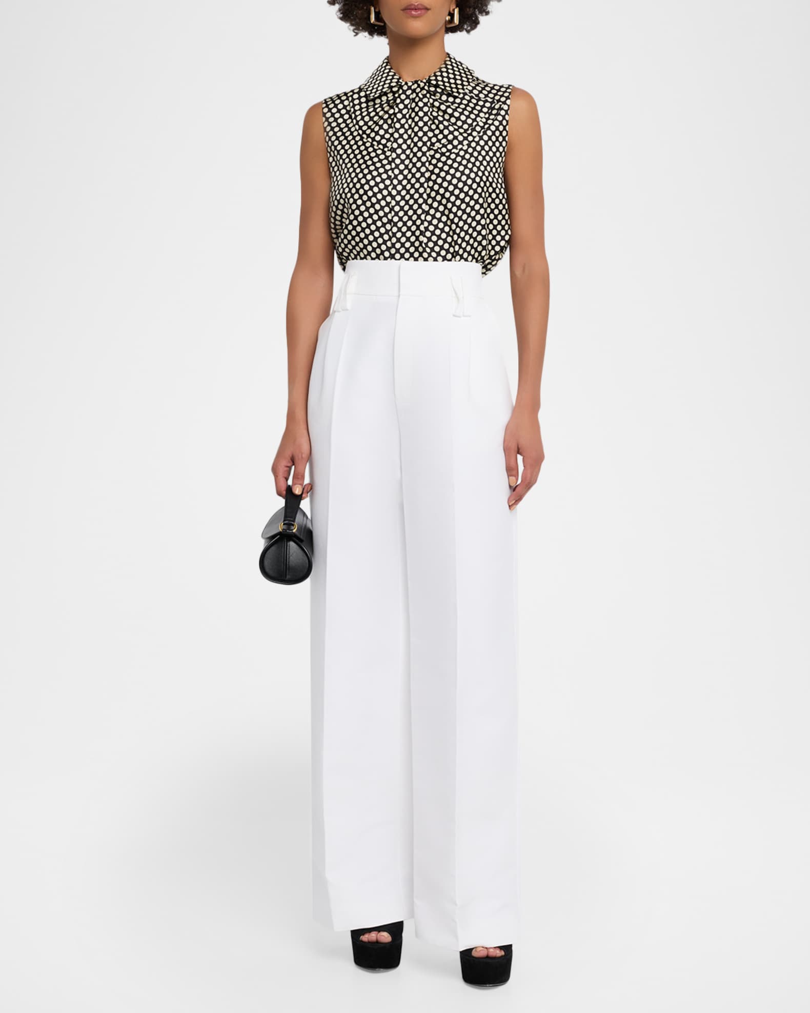 Dice Kayek Polka Dot Silk Twill Sleeveless Blouse | Neiman Marcus