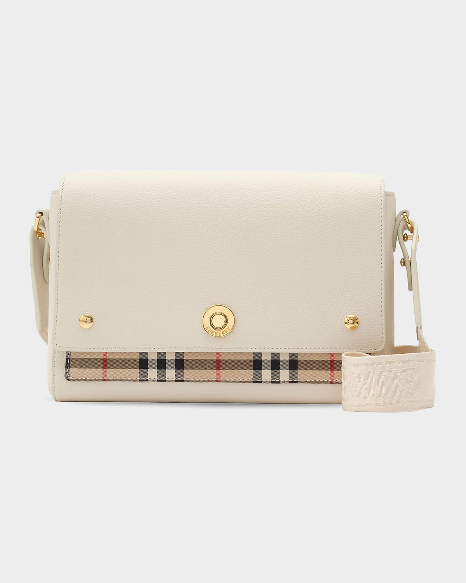 Burberry Note Medium Leather and Check Crossbody Bag | Neiman Marcus