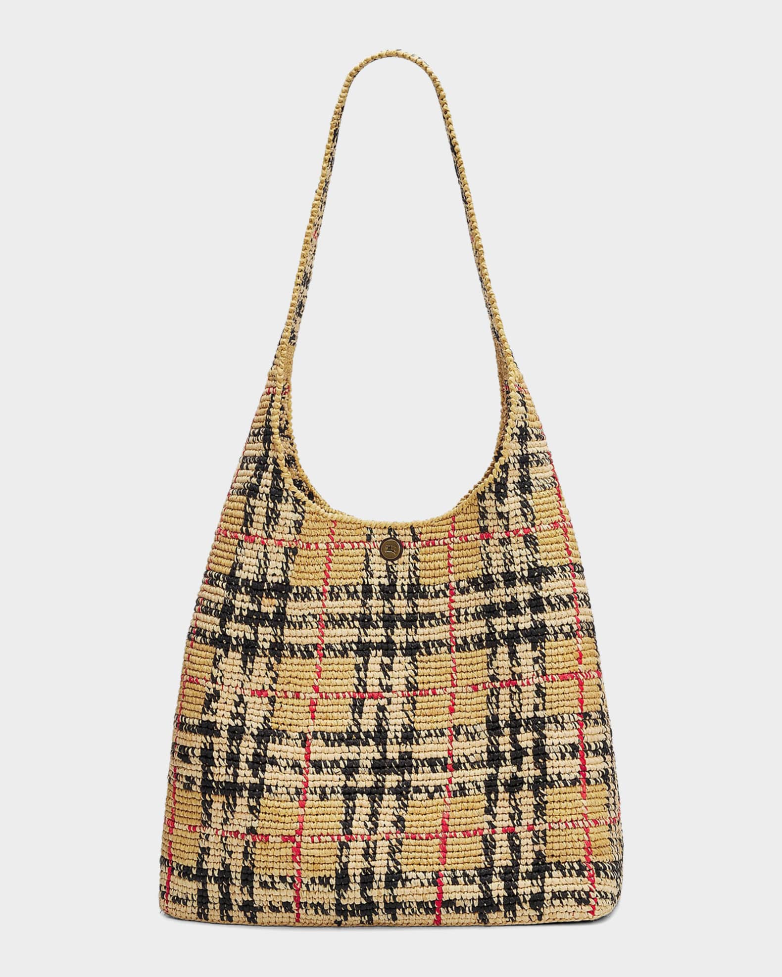 Burberry Margate Crochet Check Raffia Shoulder Bag | Neiman Marcus
