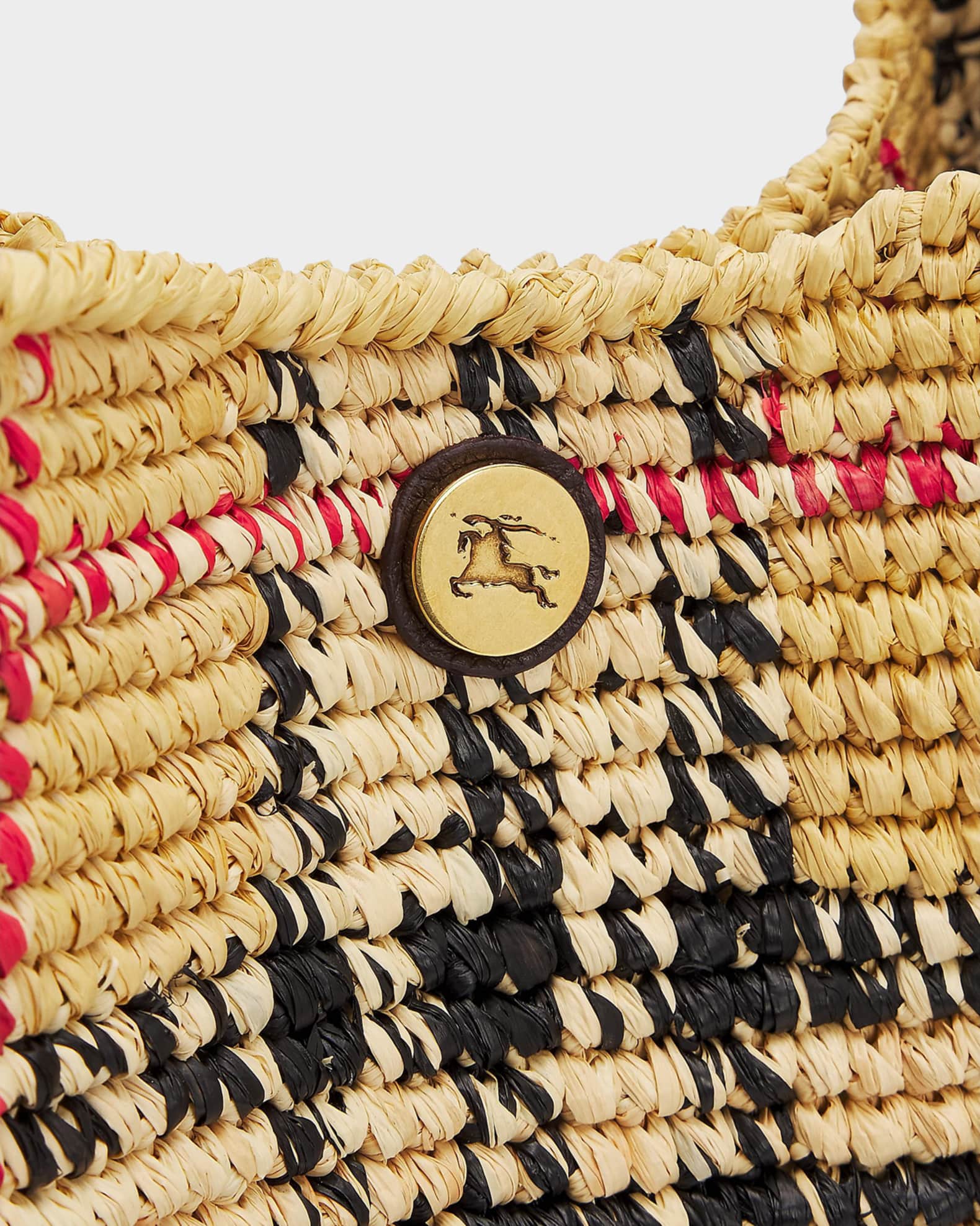 Burberry Margate Crochet Check Raffia Shoulder Bag | Neiman Marcus