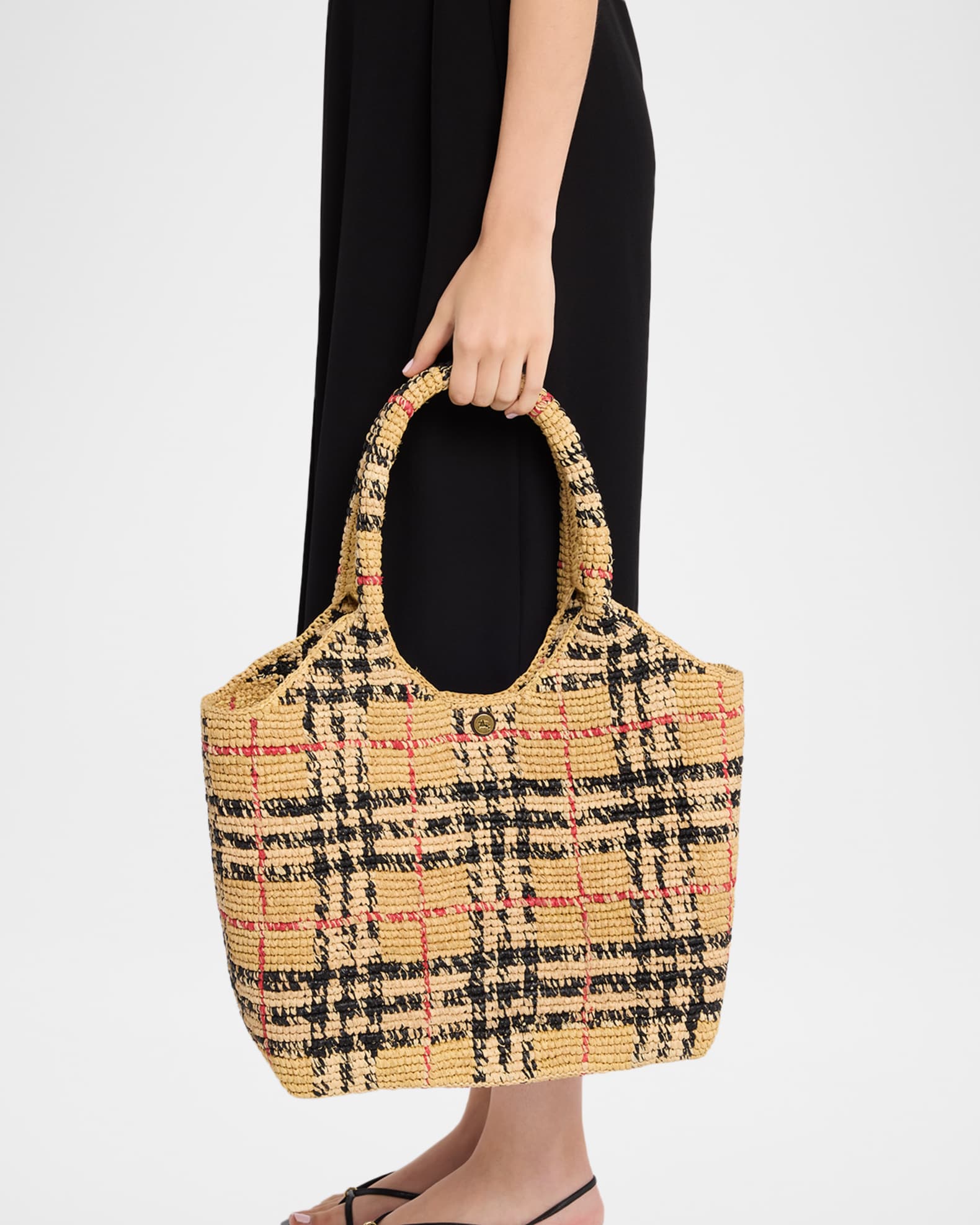 Burberry Small Margate Crochet Raffia Tote Bag | Neiman Marcus