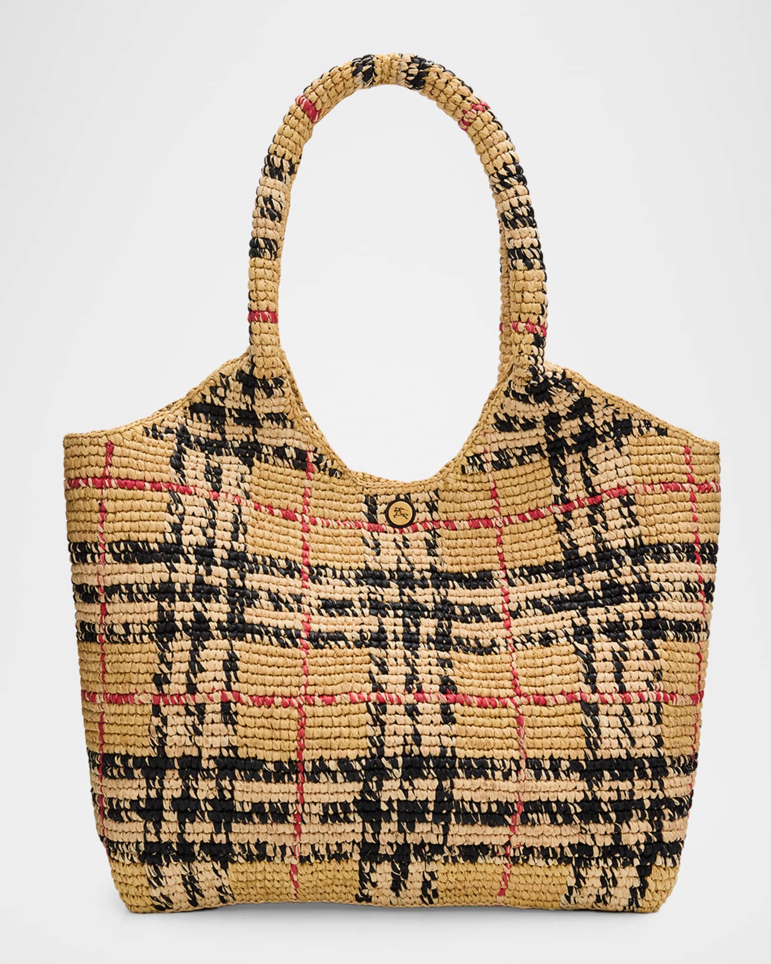 Burberry Small Margate Crochet Raffia Tote Bag | Neiman Marcus