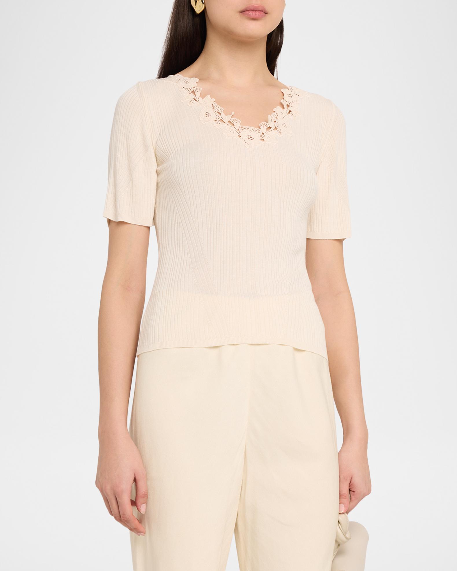 Ulla Johnson Celeste Embroidered Short-Sleeve Knit Top | Neiman Marcus
