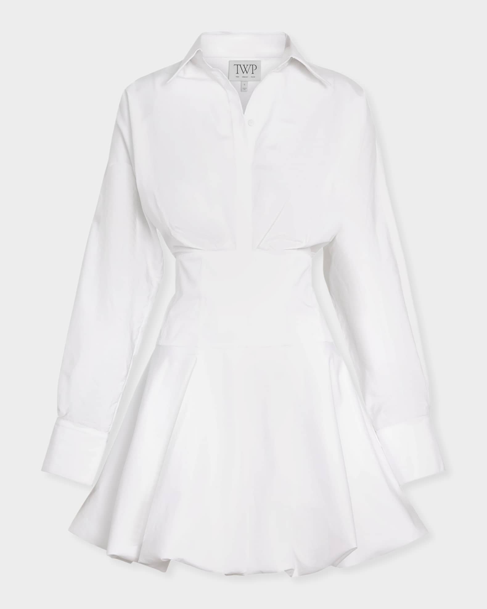 TWP Women's Mila Cotton Poplin Bubble-Hem Mini-Shirtdress - White - Size 8