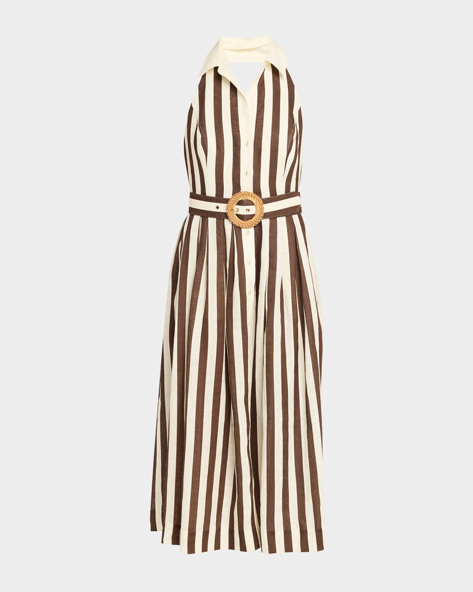 belted halter dress Cara Cara Quentin Midi Dress 4 / Brown Ivory Stripe