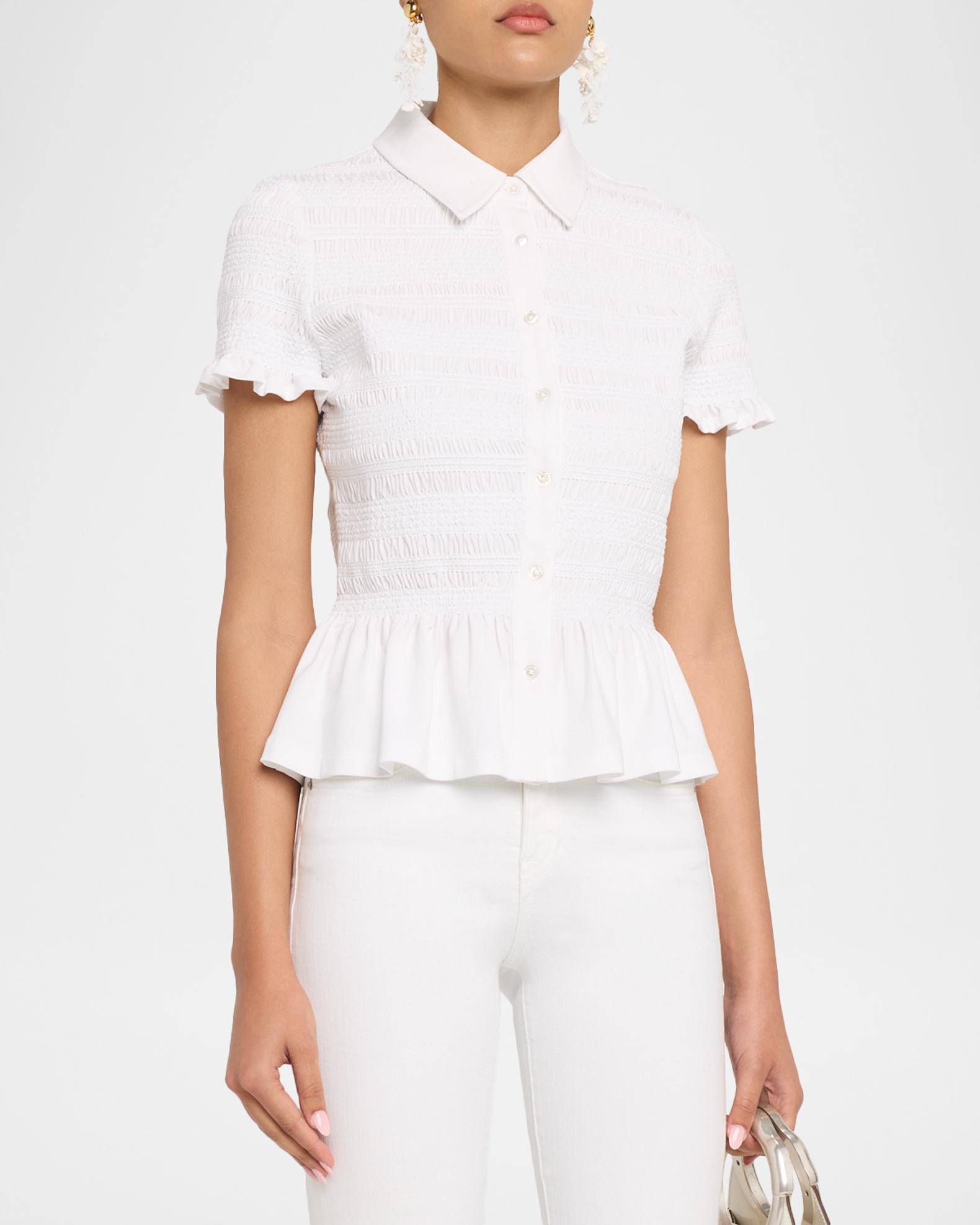 Veronica Beard Ellisandra Smocked Short-Sleeve Top | Neiman Marcus