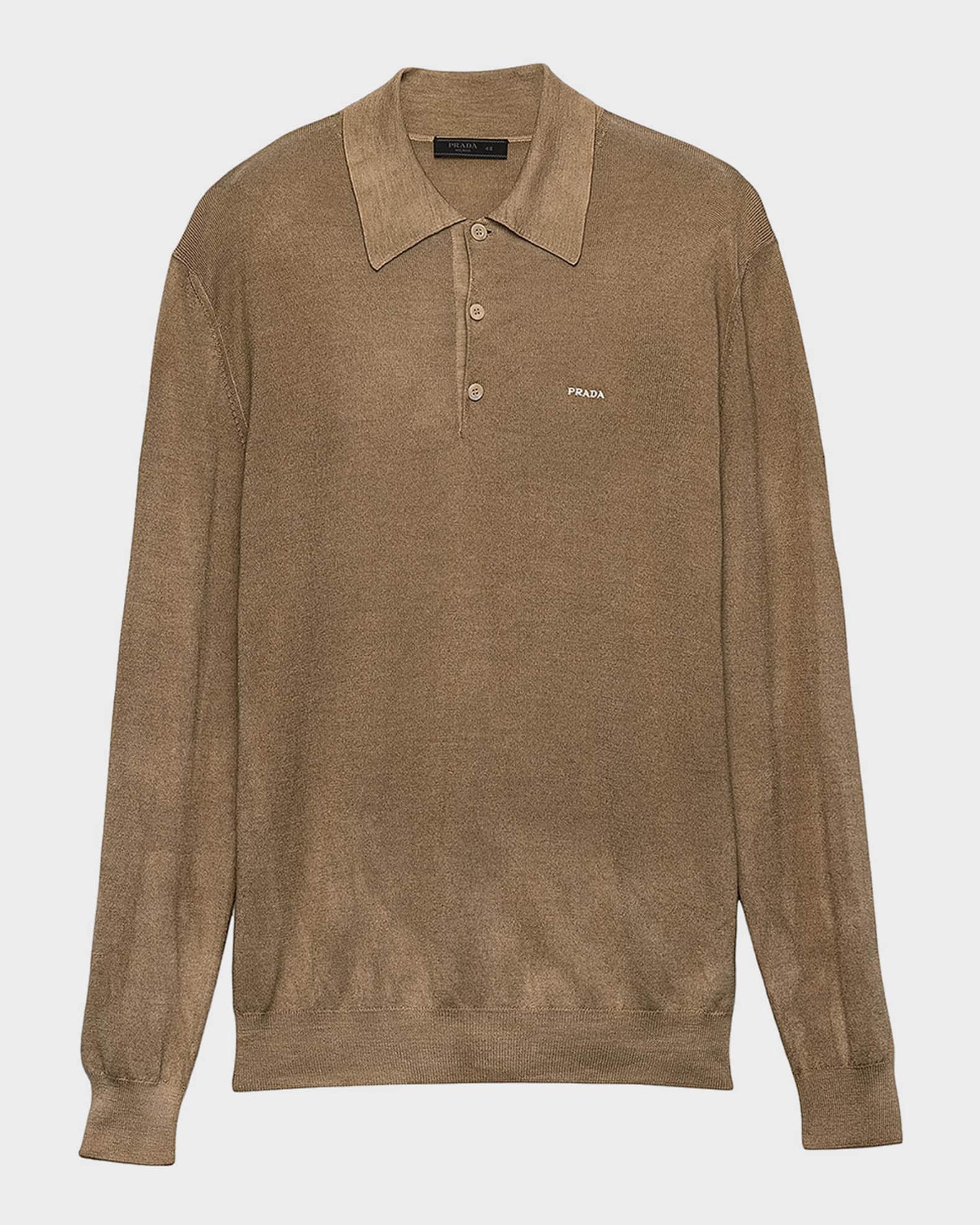 Prada Men's Wool And Silk Polo Sweater | Neiman Marcus