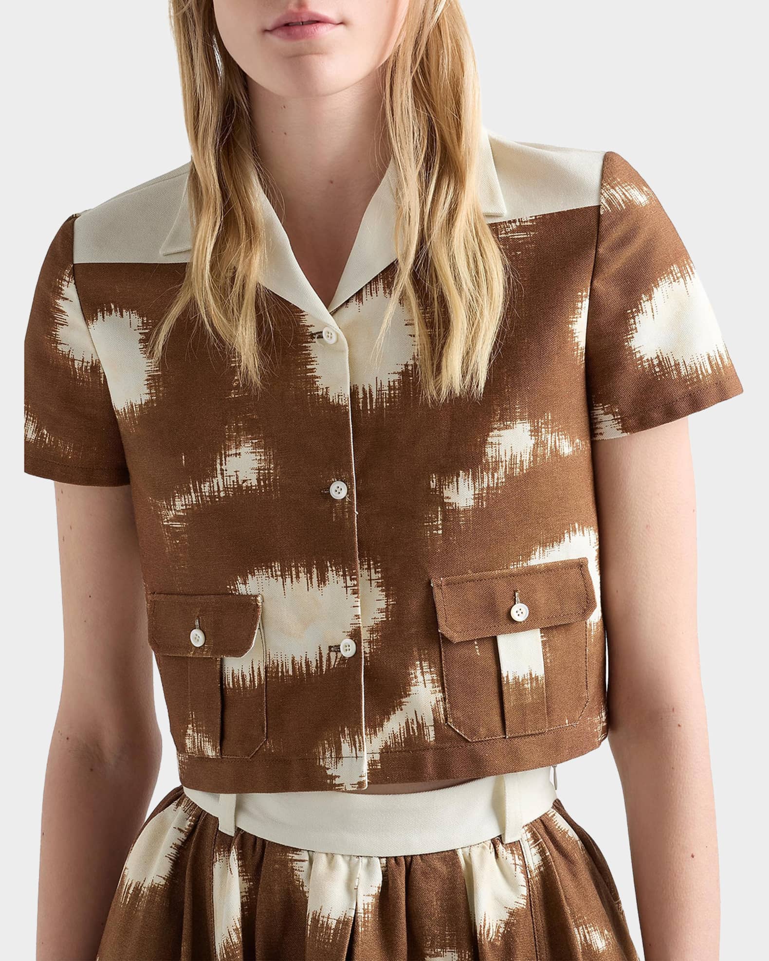 Prada Printed Canvas Crop Shirt | Neiman Marcus