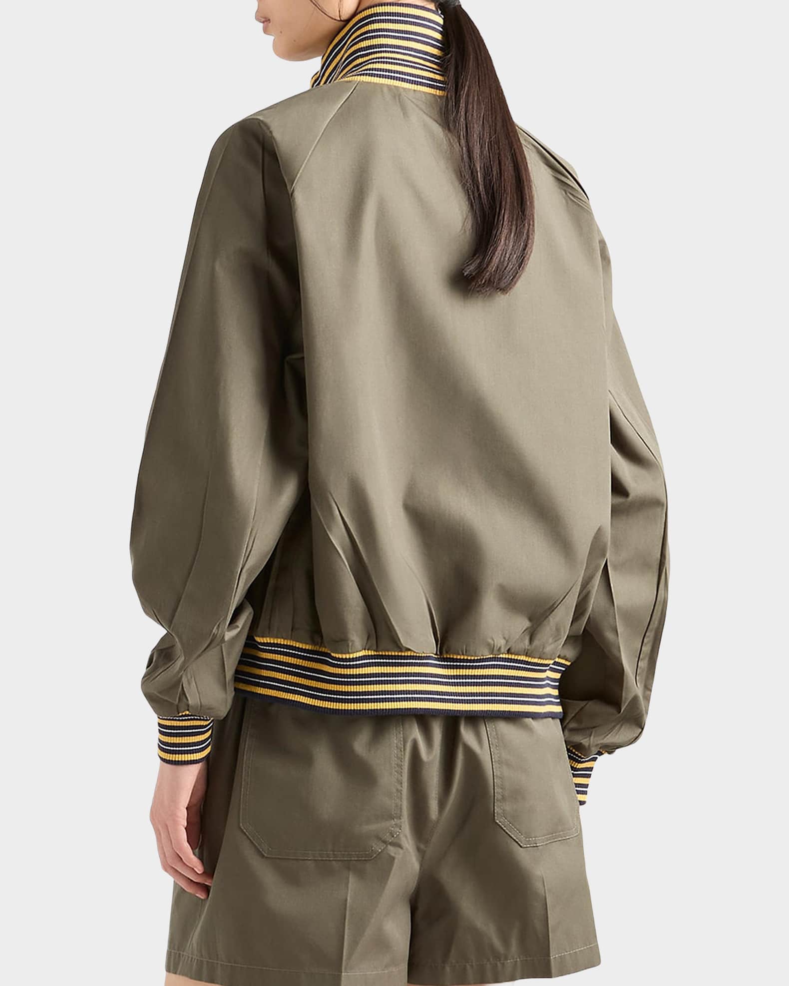 Prada Striped-Trim Poplin Turtleneck Jacket | Neiman Marcus