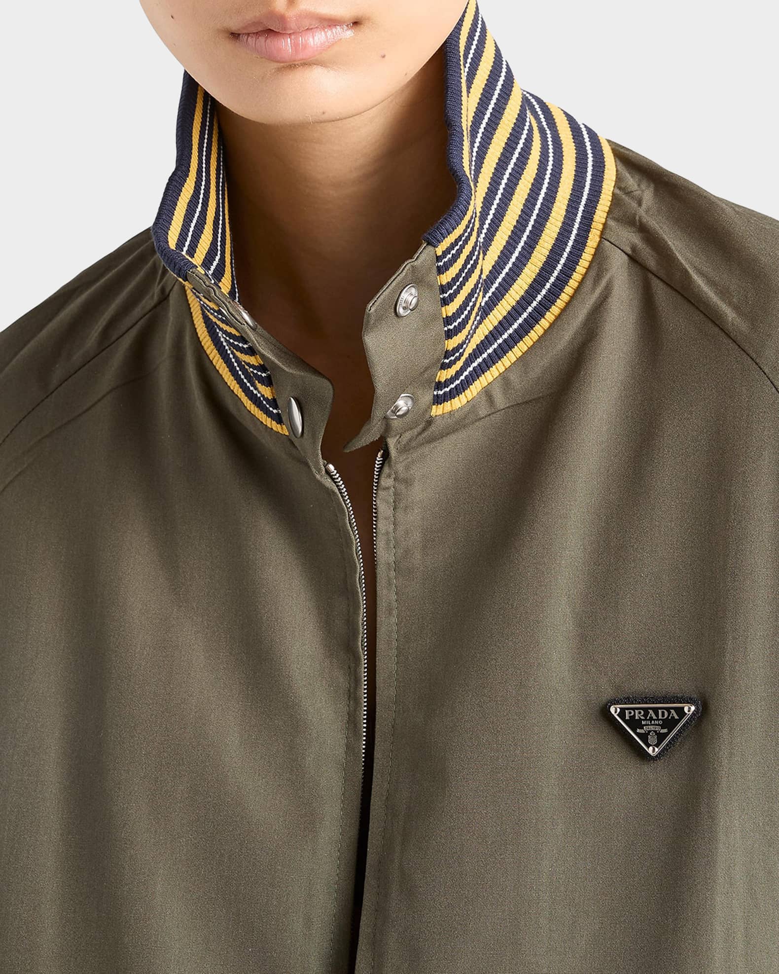 Prada Striped-Trim Poplin Turtleneck Jacket | Neiman Marcus