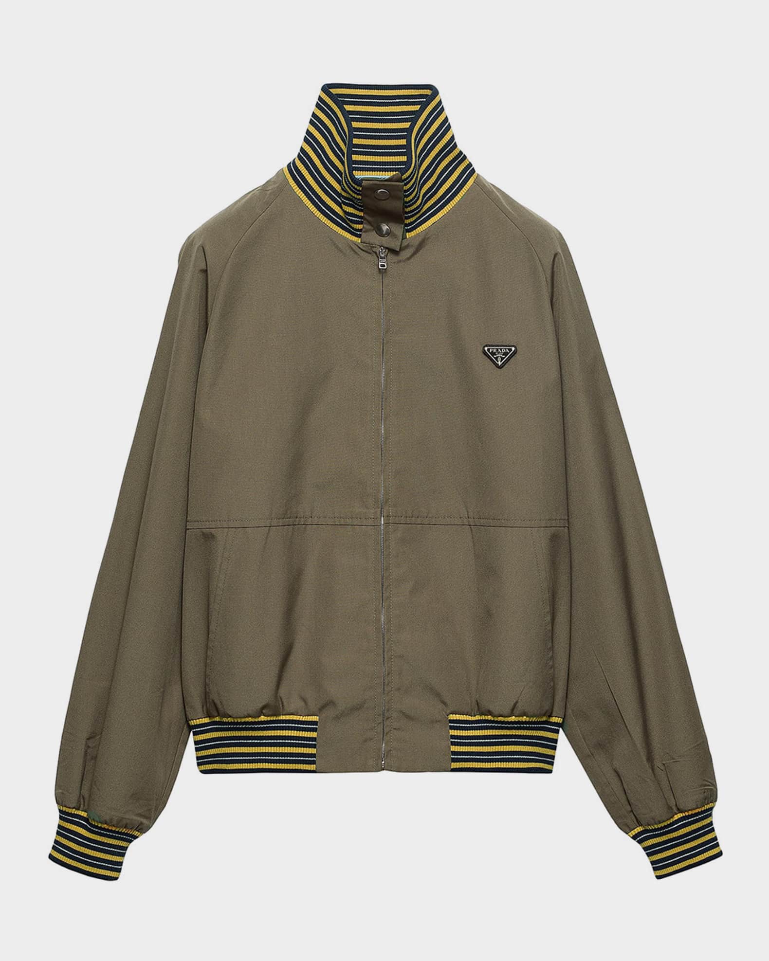Prada Striped-Trim Poplin Turtleneck Jacket | Neiman Marcus
