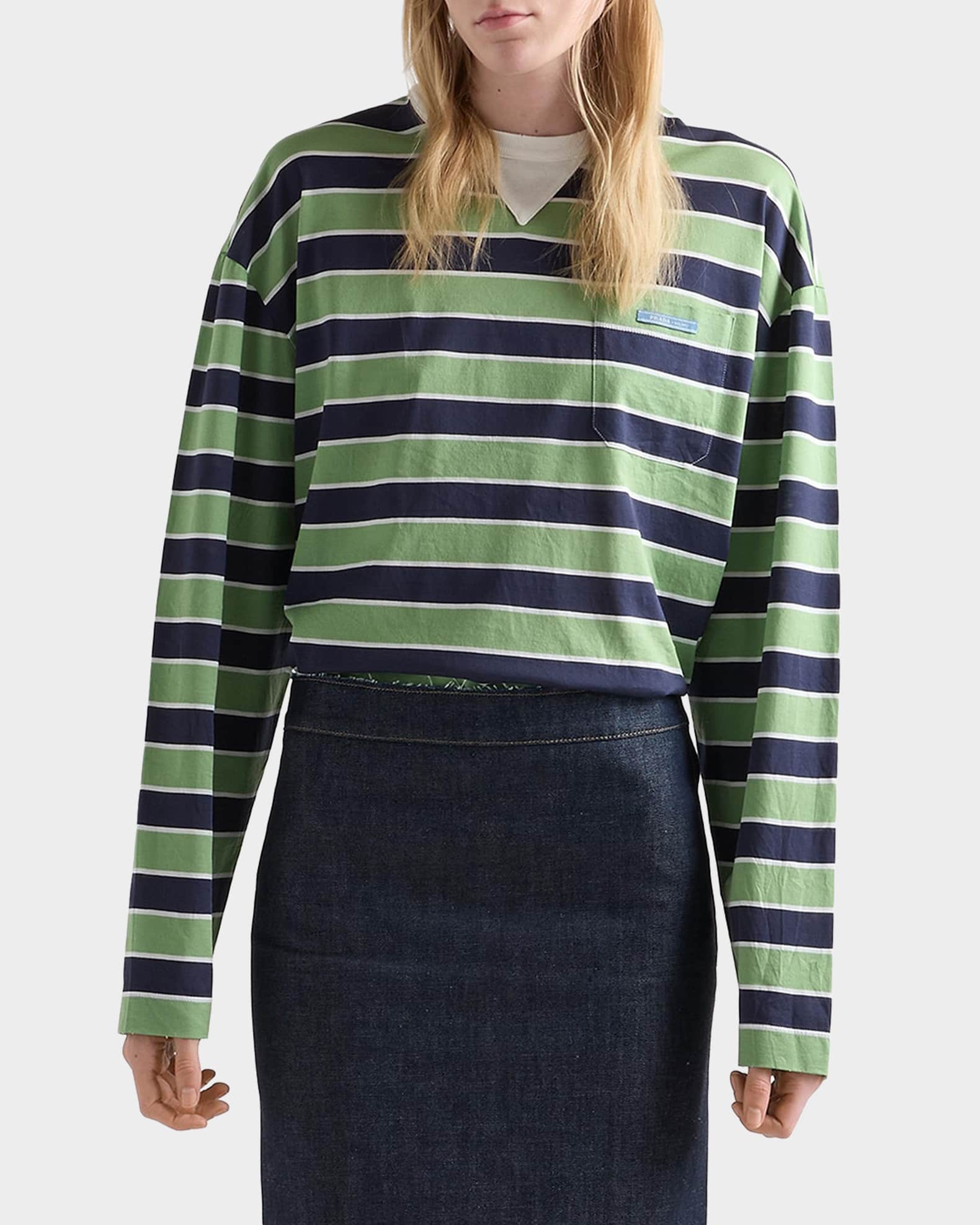 Prada Long-Sleeve Striped Cotton T-Shirt | Neiman Marcus
