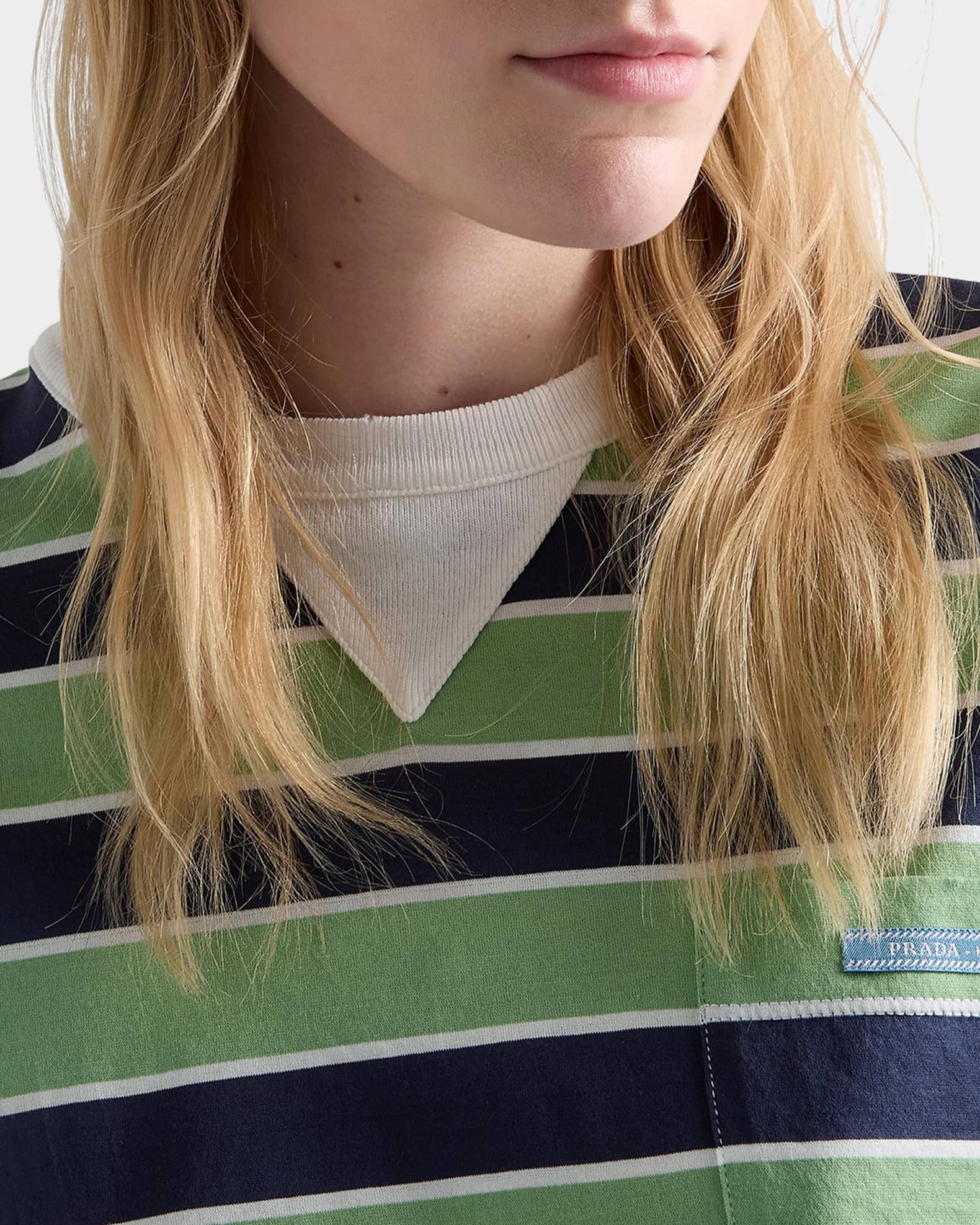 Prada Long-Sleeve Striped Cotton T-Shirt | Neiman Marcus