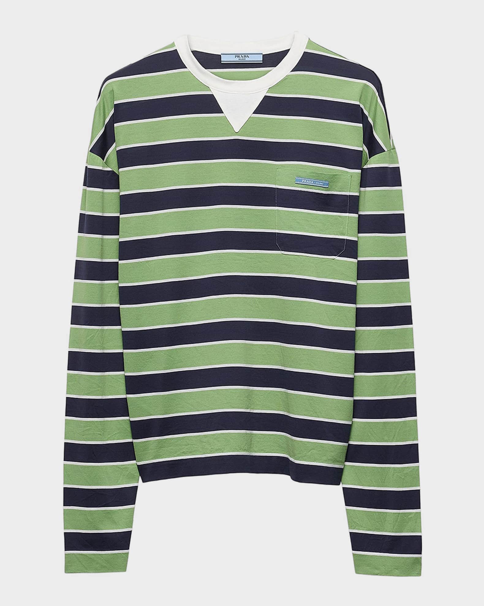 Prada Long-Sleeve Striped Cotton T-Shirt | Neiman Marcus