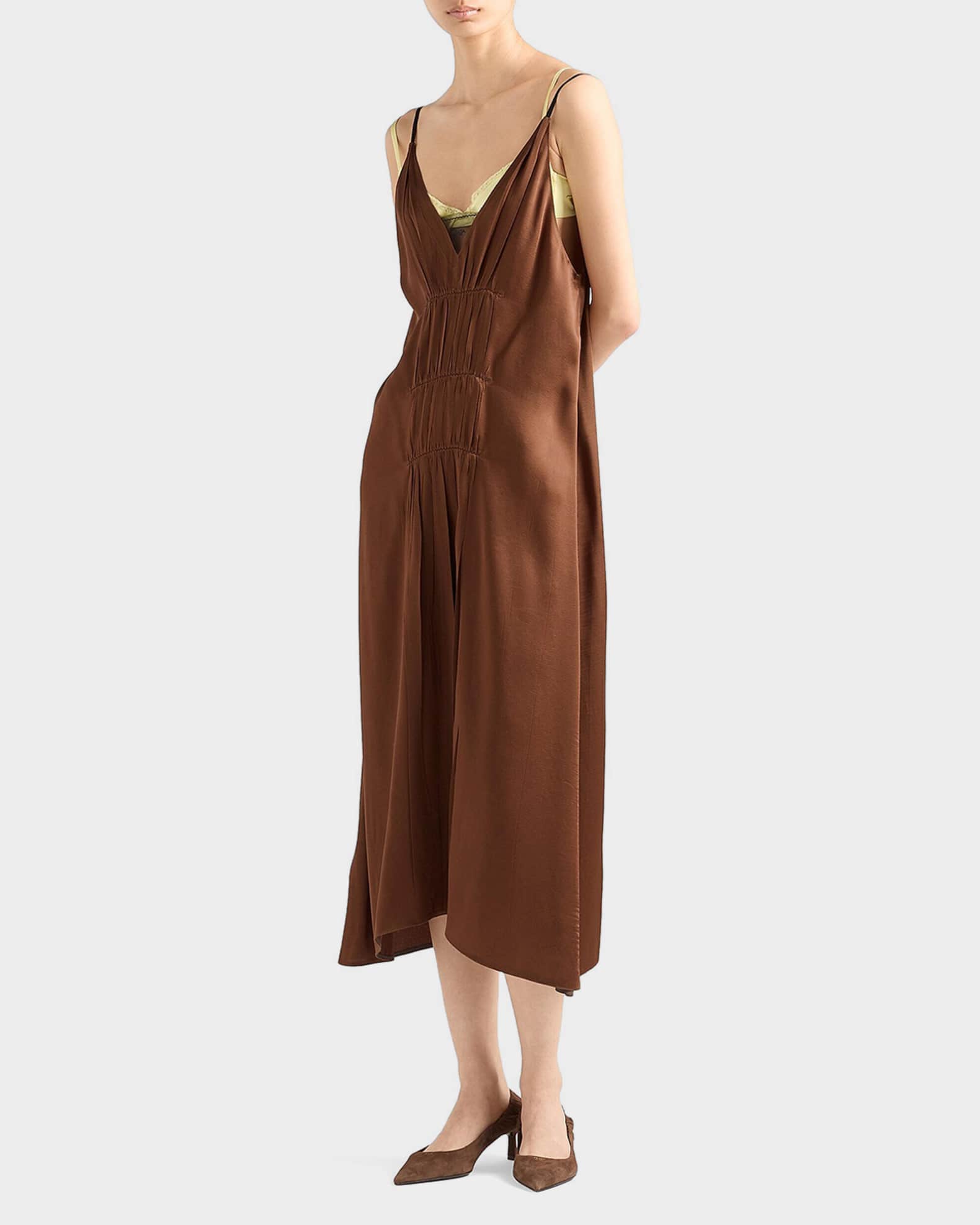 Prada Satin Crepe Dress, Woman, Tobacco, Size 46