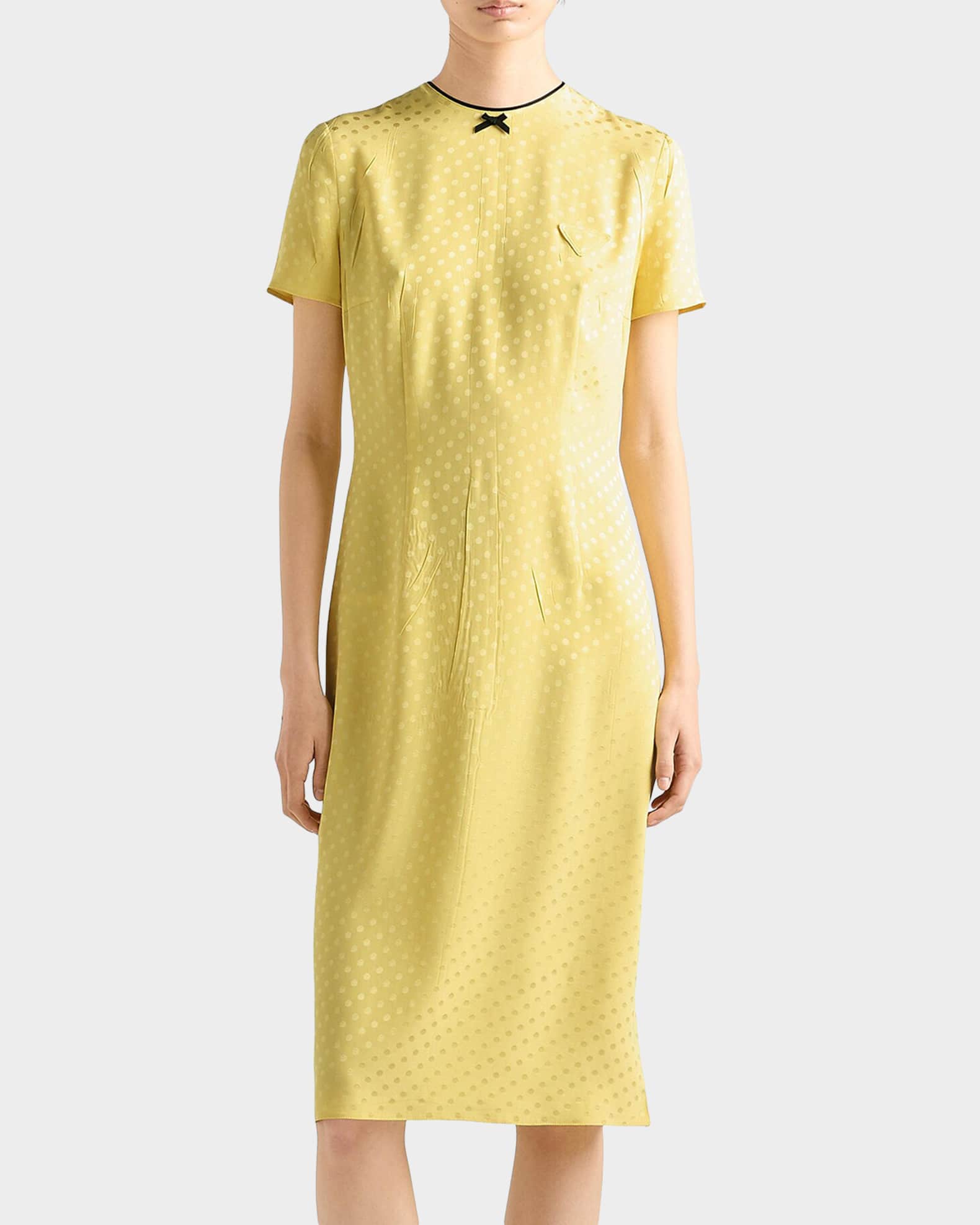 Prada Bow-Front Polka Dot Satin Dress | Neiman Marcus